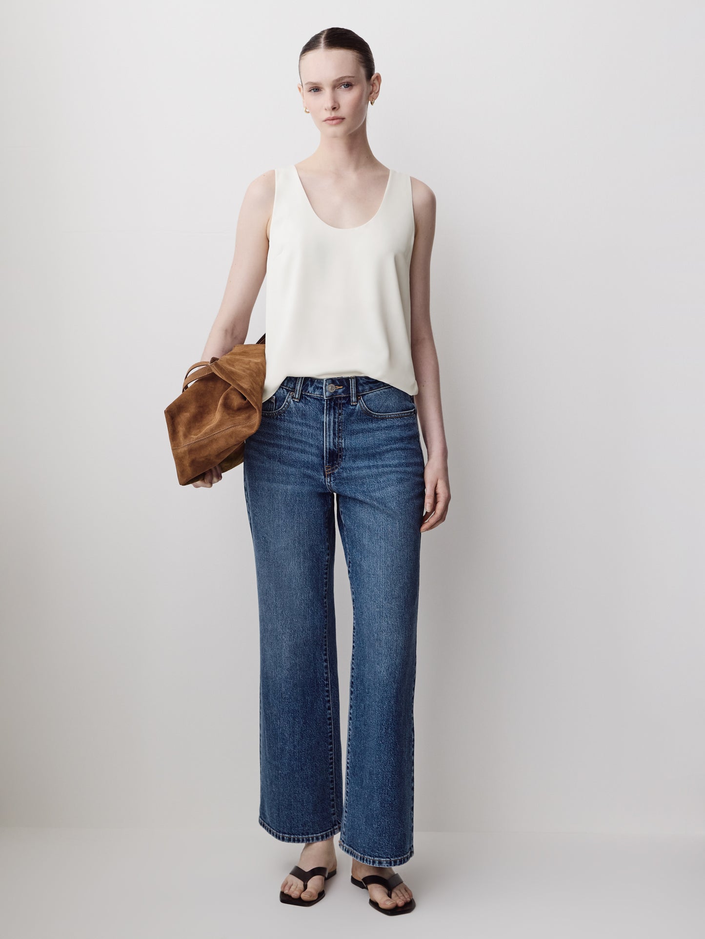 Woven Denim Pant High Rise Wide Leg