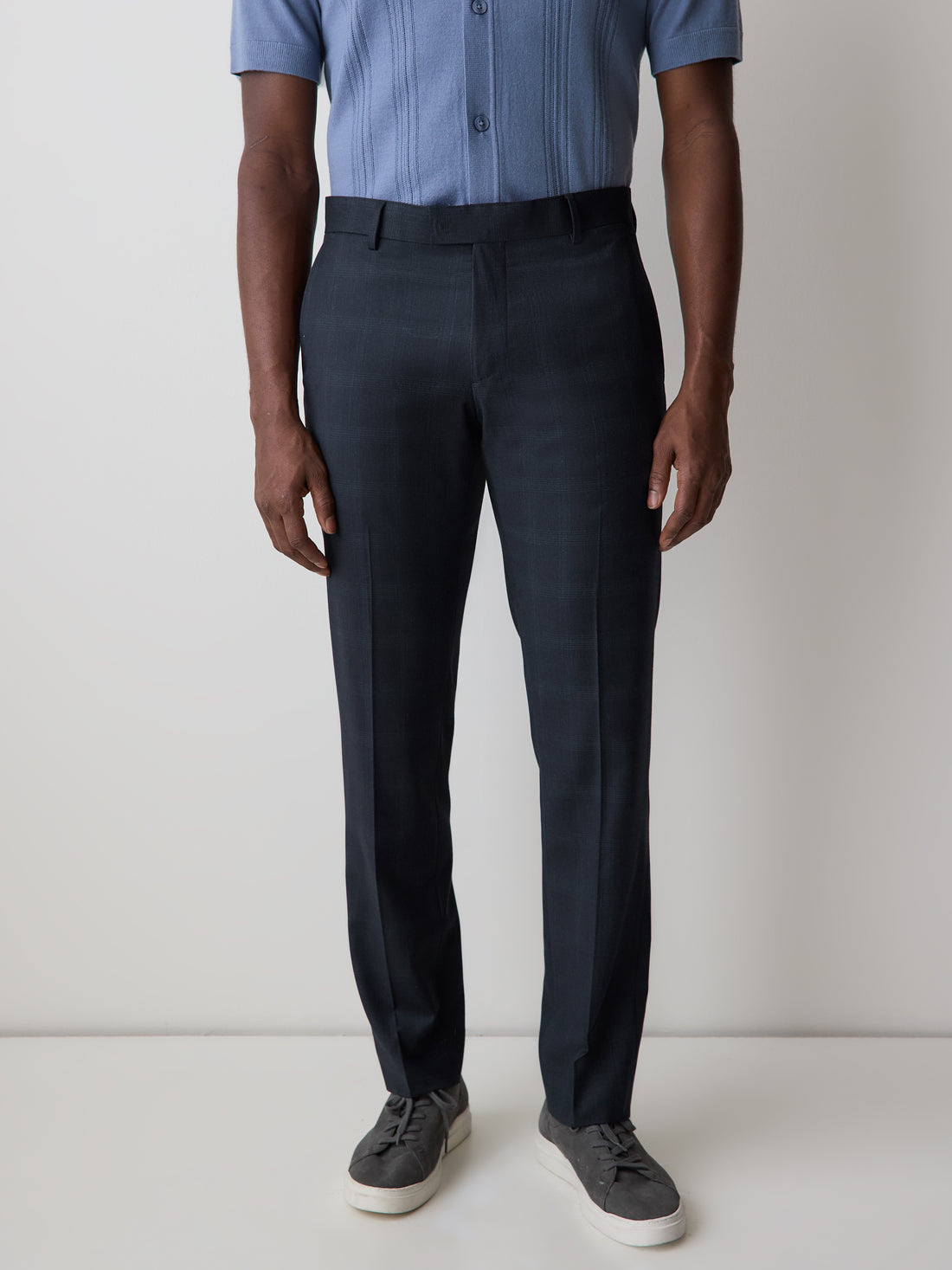 Slim-Fit Navy Checkered Suit Pant