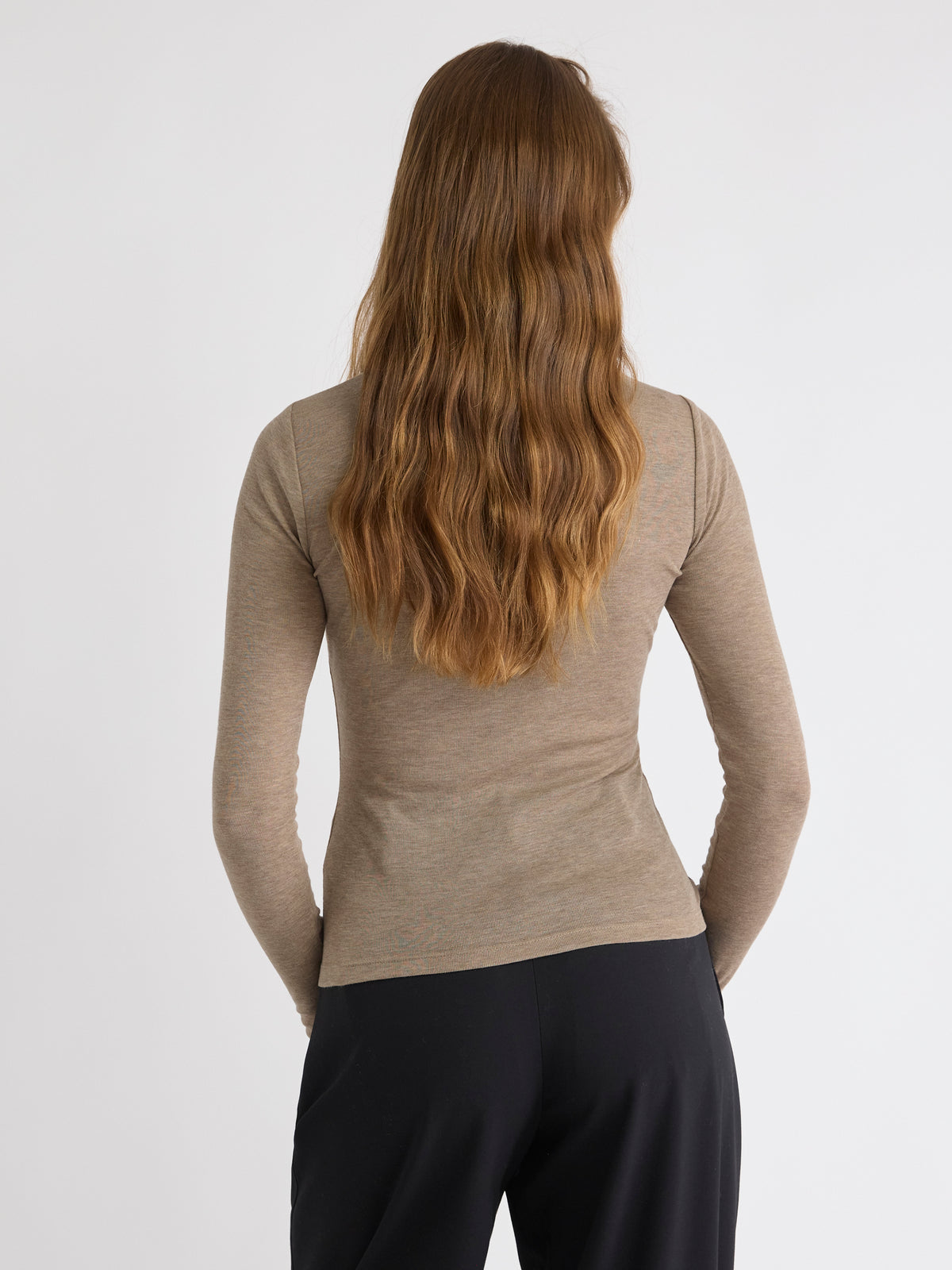 Wool-Blend Scoop-Neck Long-Sleeve Top