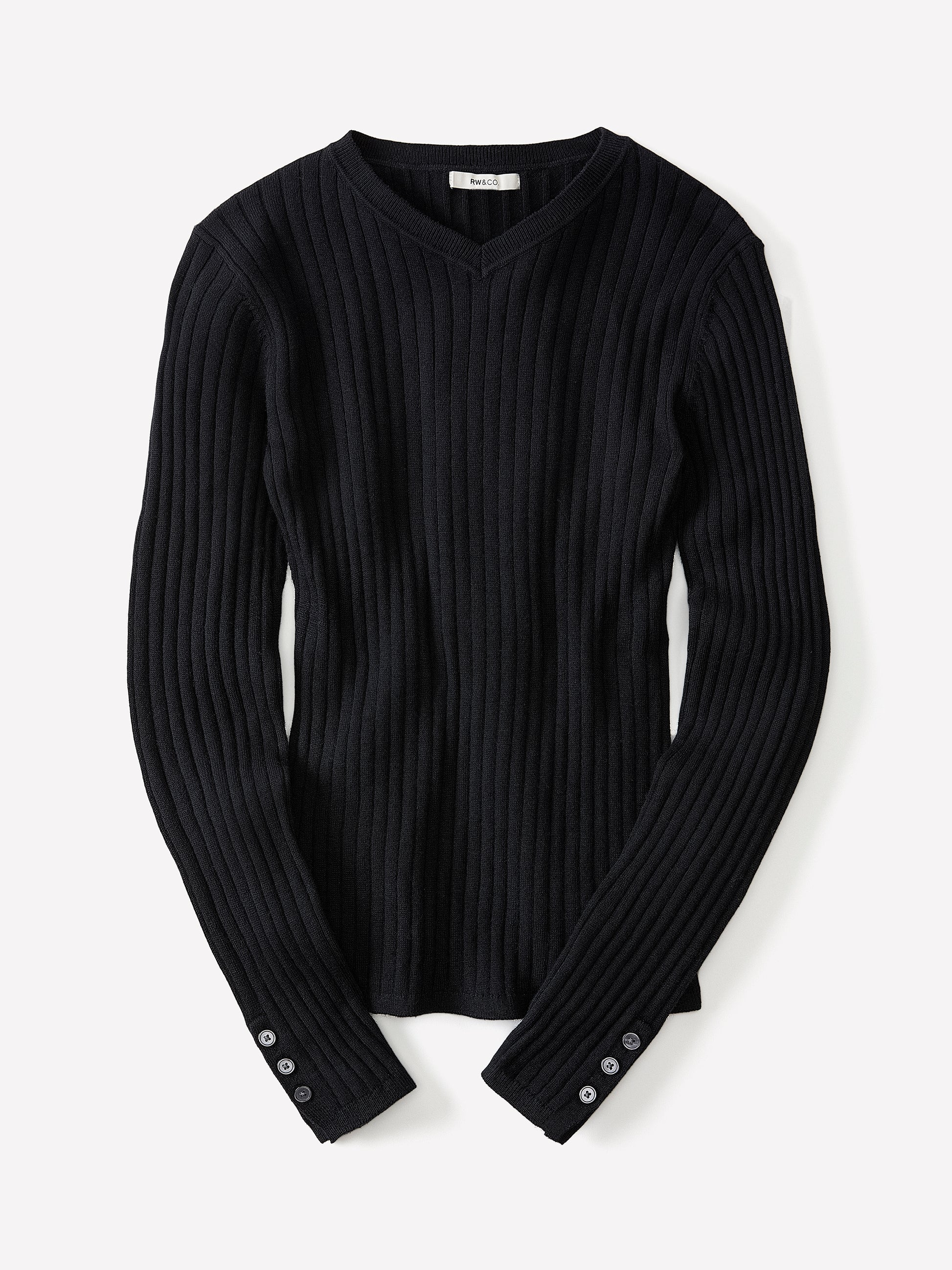 V-Neck Sweater with Buttons on Sleeves