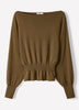 Ladies Knit Sweater Cinched Waist Boat Neck Cotton Blend