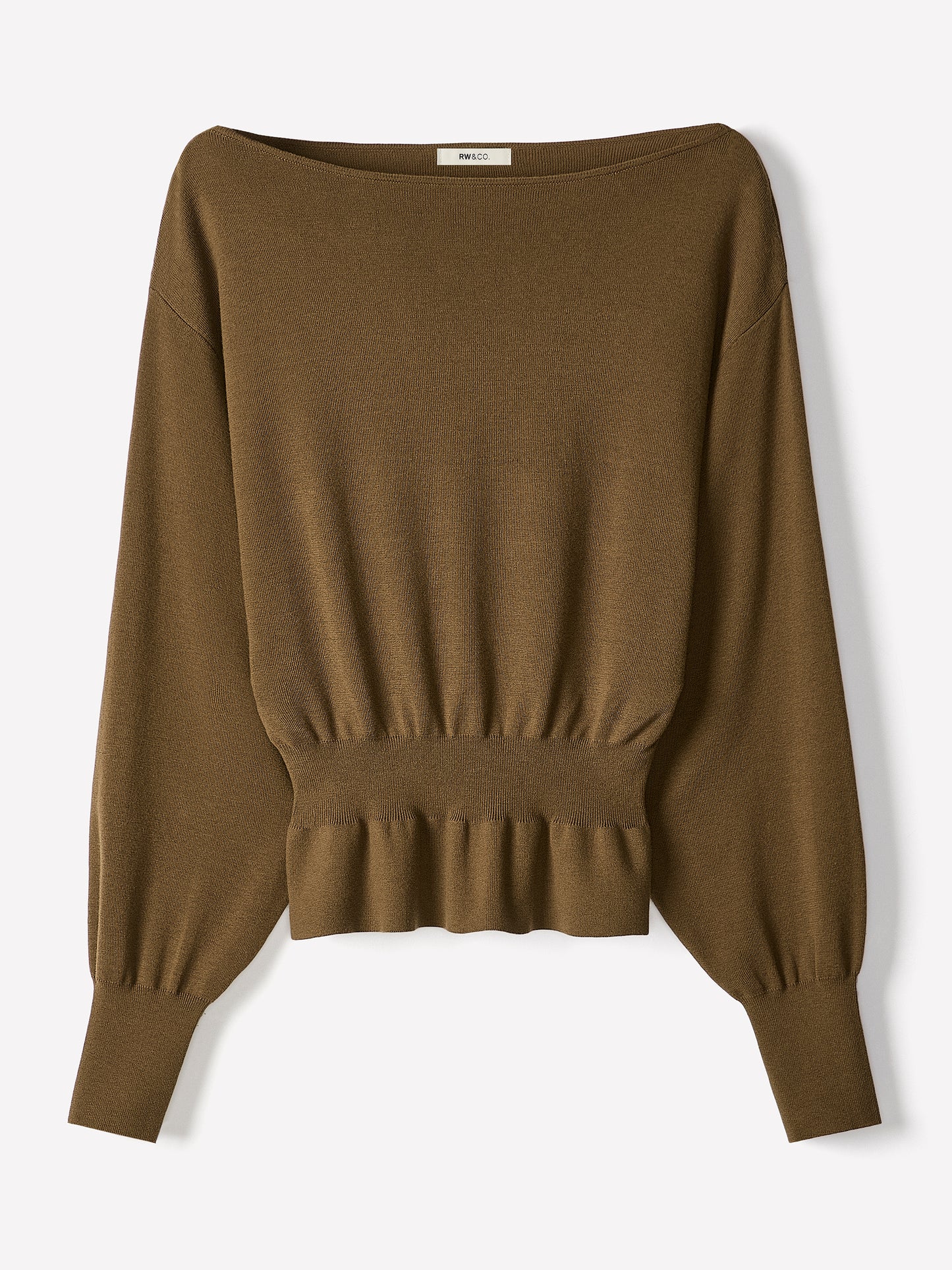 Ladies Knit Sweater Cinched Waist Boat Neck Cotton Blend