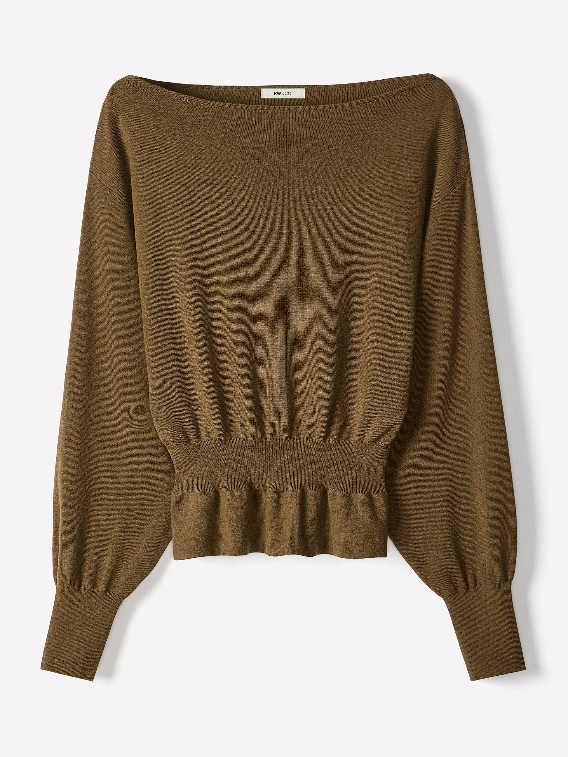 Ladies Knit Sweater Cinched Waist Boat Neck Cotton Blend