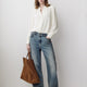 Woven Denim Pant Mid Rise Oversize Fit Stretch Fabric