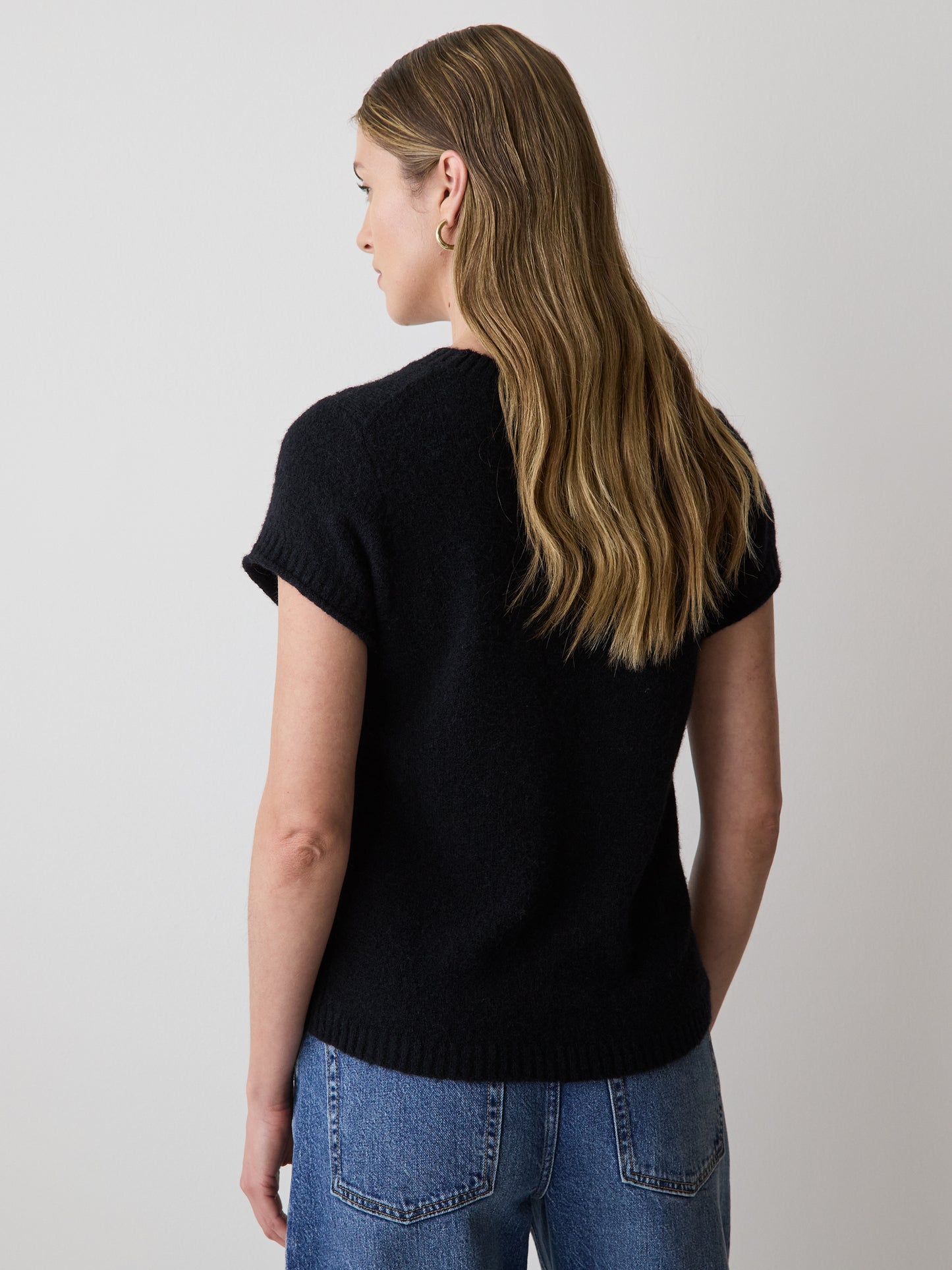 Wool-Blend Cap-Sleeve Crew-Neck Boxy Sweater