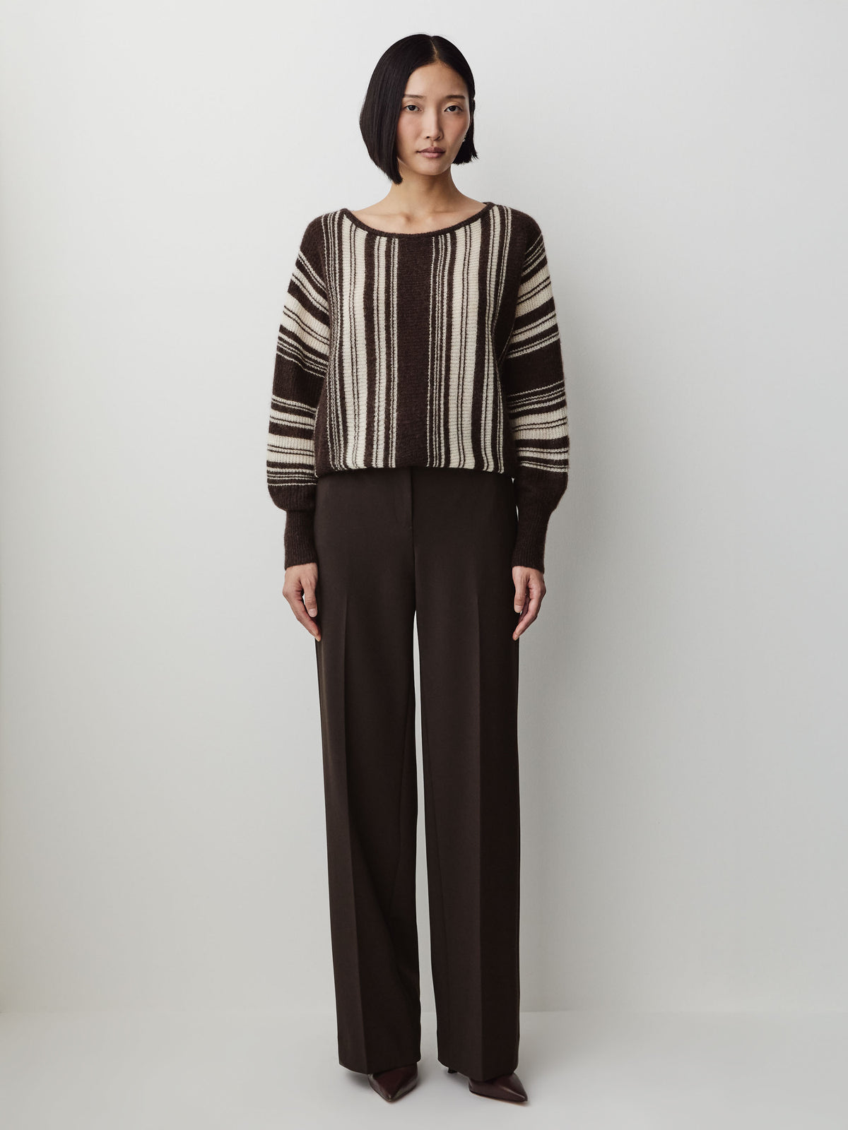 Boat Neck Mohair Blend Pullover with Stripes