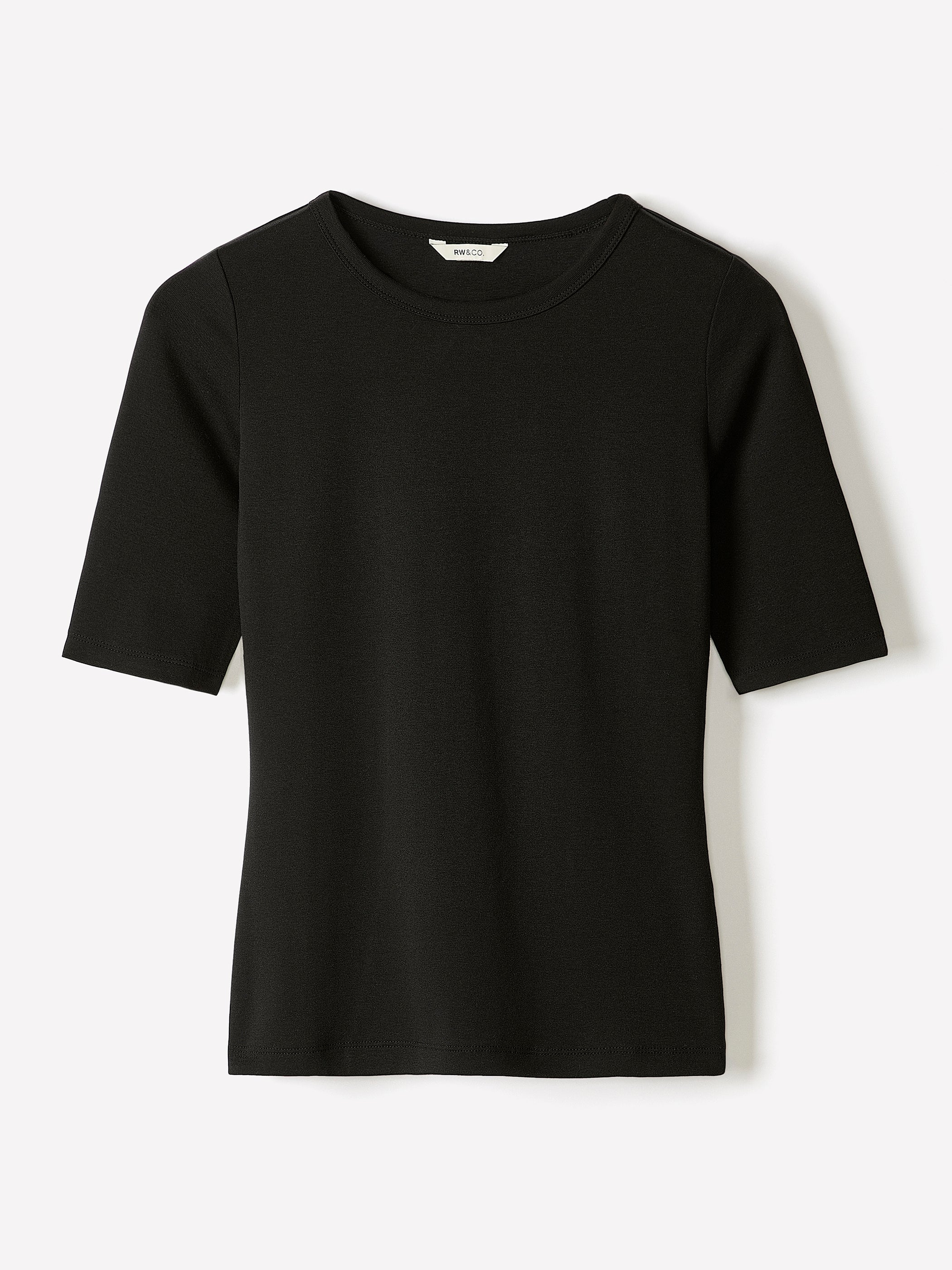 Elbow-Sleeve Crew-Neck Fitted Tee