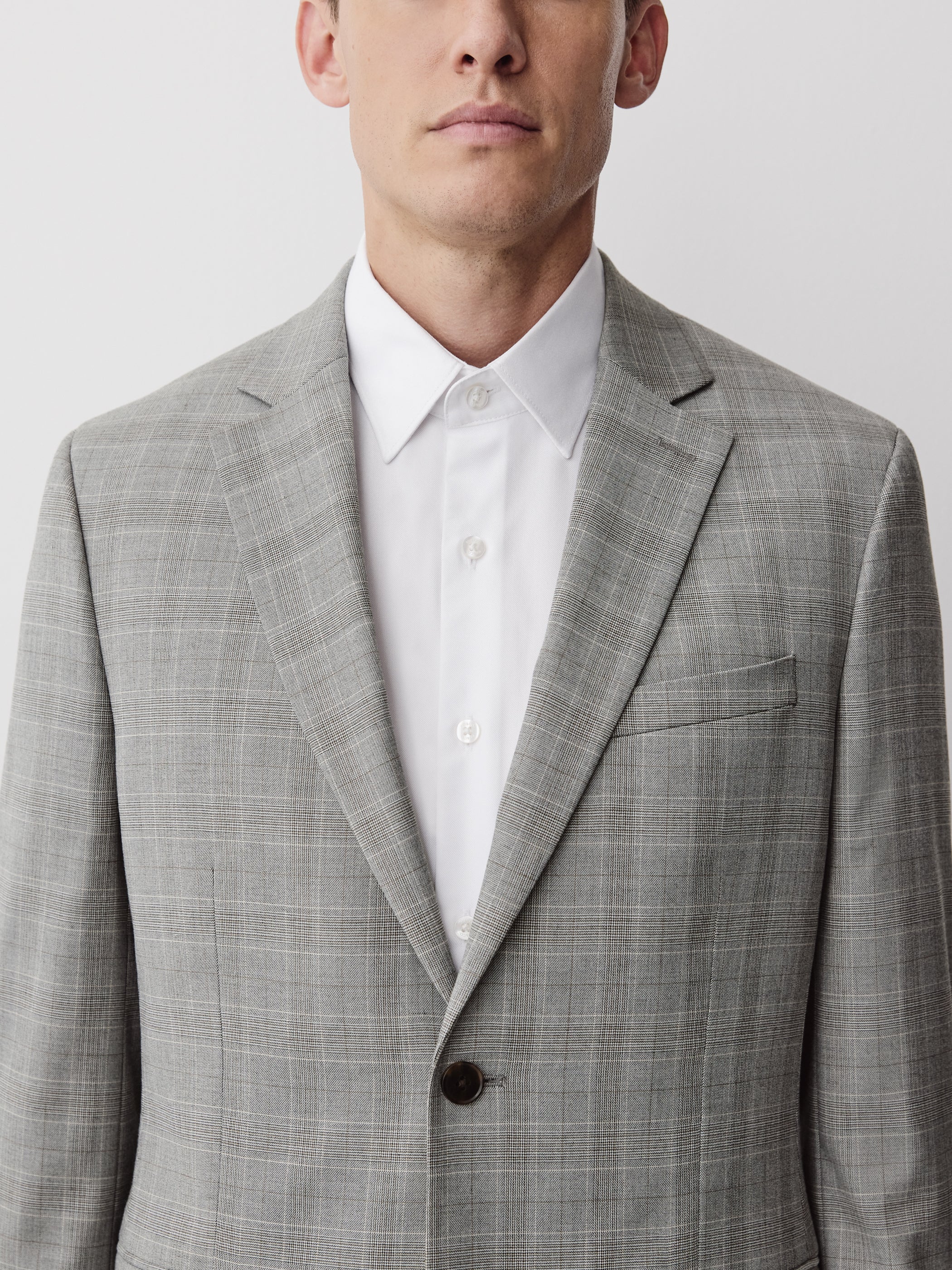 Slim-Fit Checkered Grey Suit Blazer
