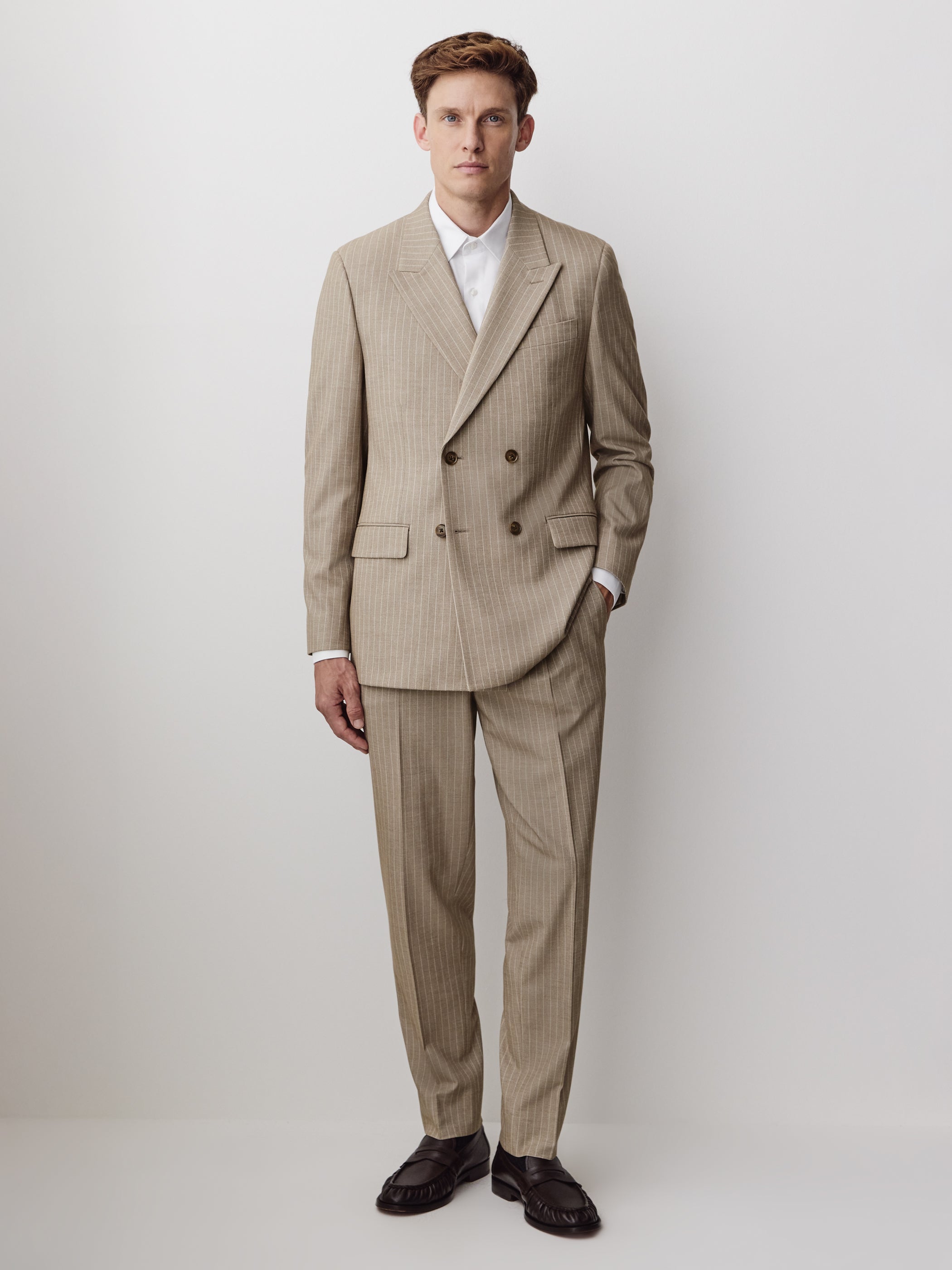 Tailored-Fit Double-Breasted Striped Suit Blazer