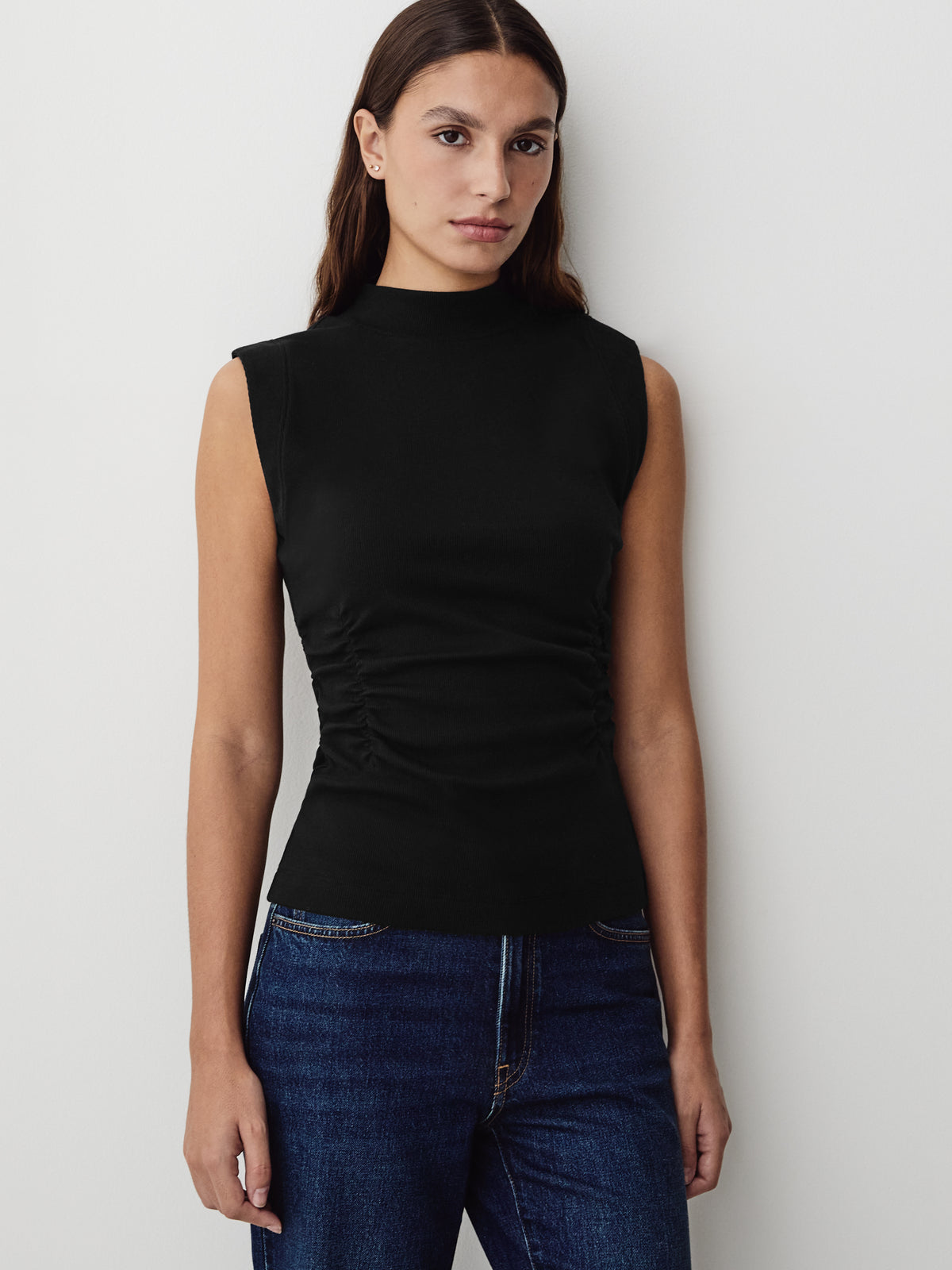 Knit Pullover Rib Mock Neck Top
