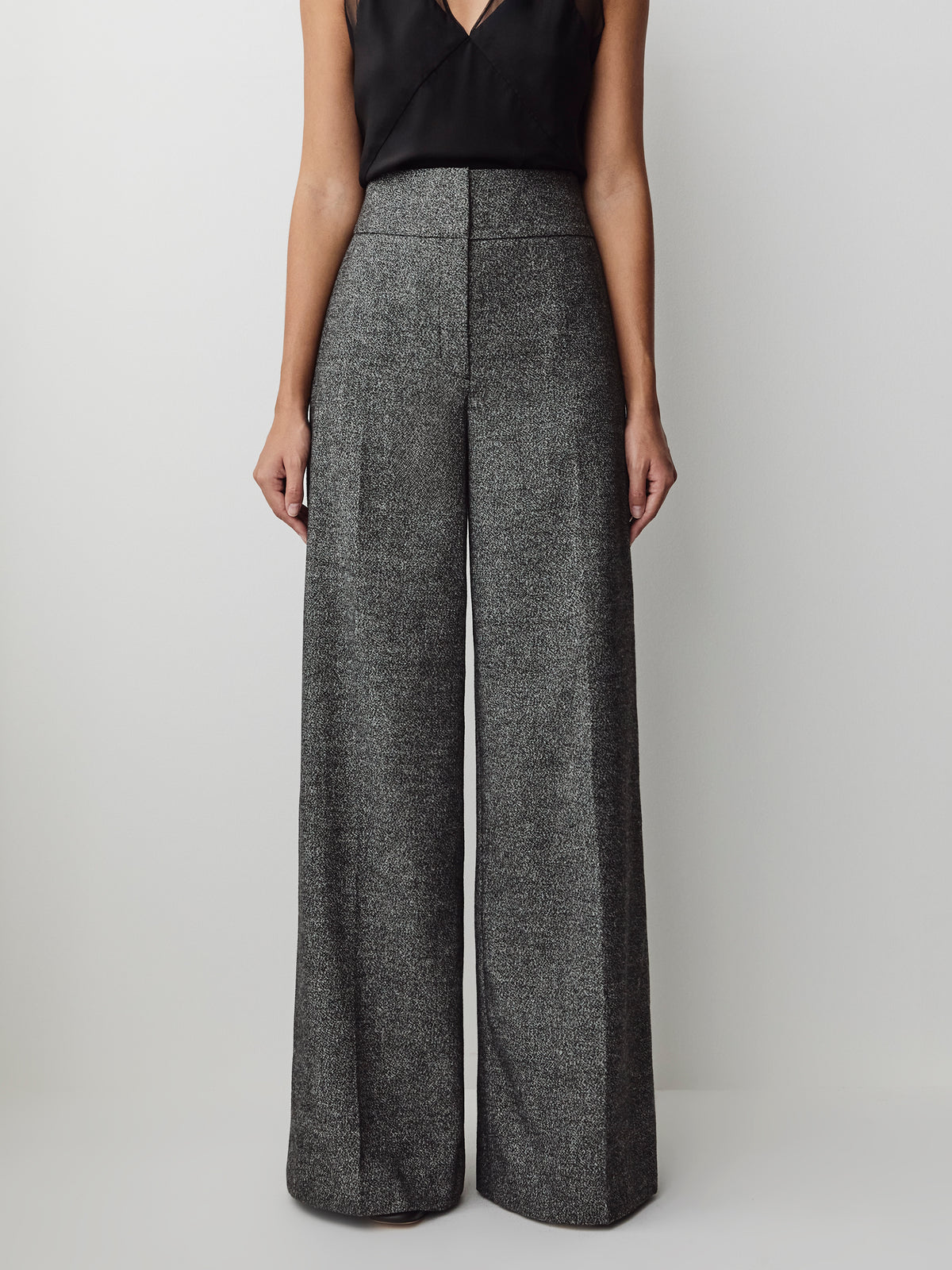 Ultra Wide Leg Tweed Pant Wool Blend