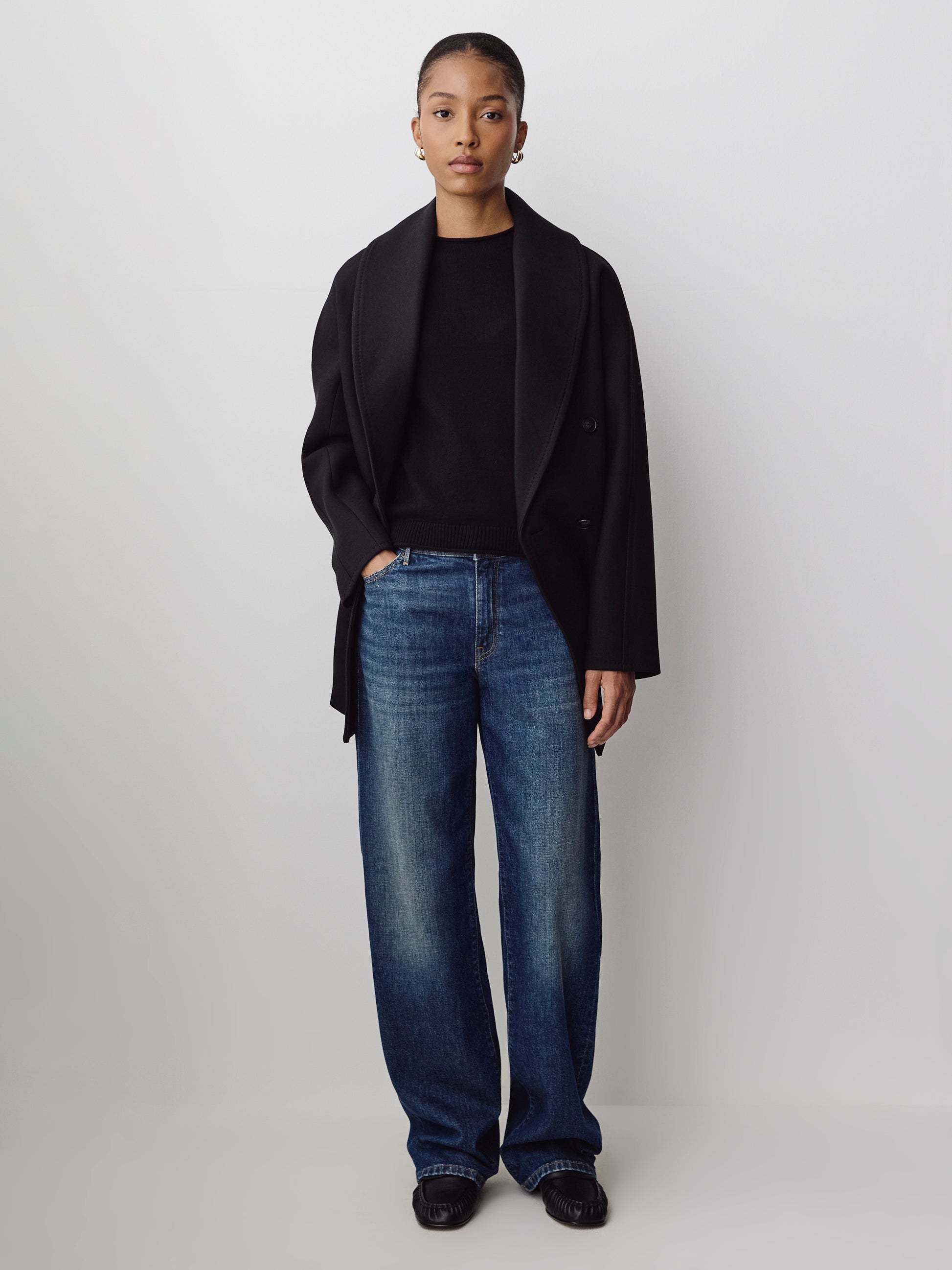 Knit Cotton Blend Funnel Neck Sweater