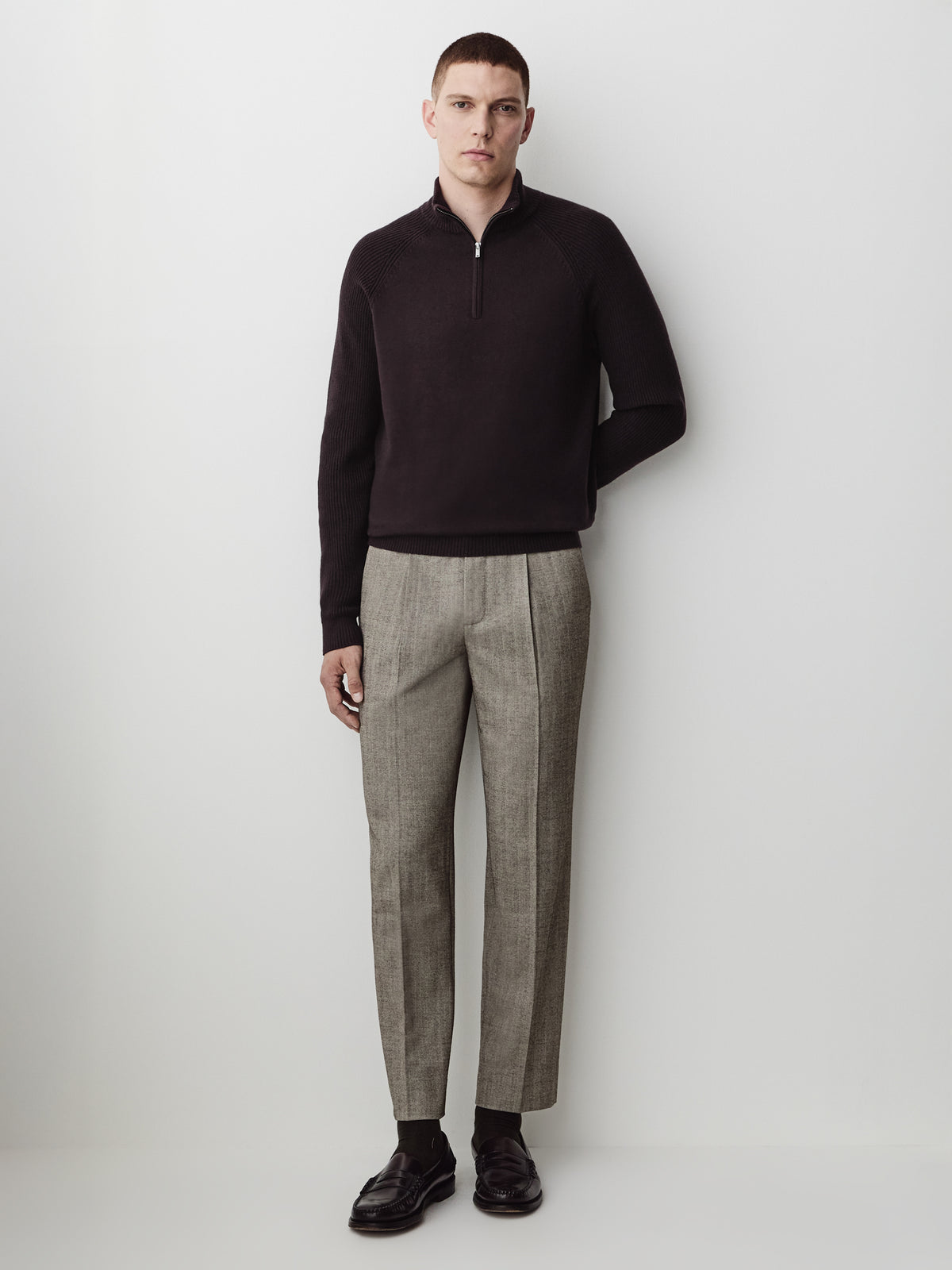 Long-Sleeve Half-Zip Mock-Neck Sweater
