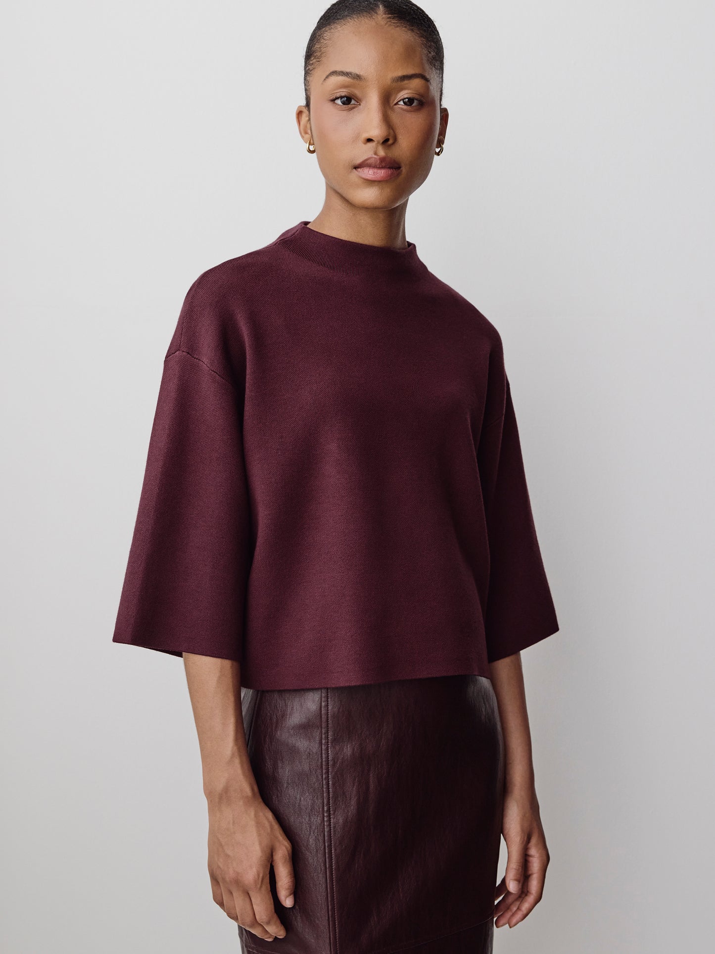 Mock-Neck Sweater with Bell Elbow Sleeves