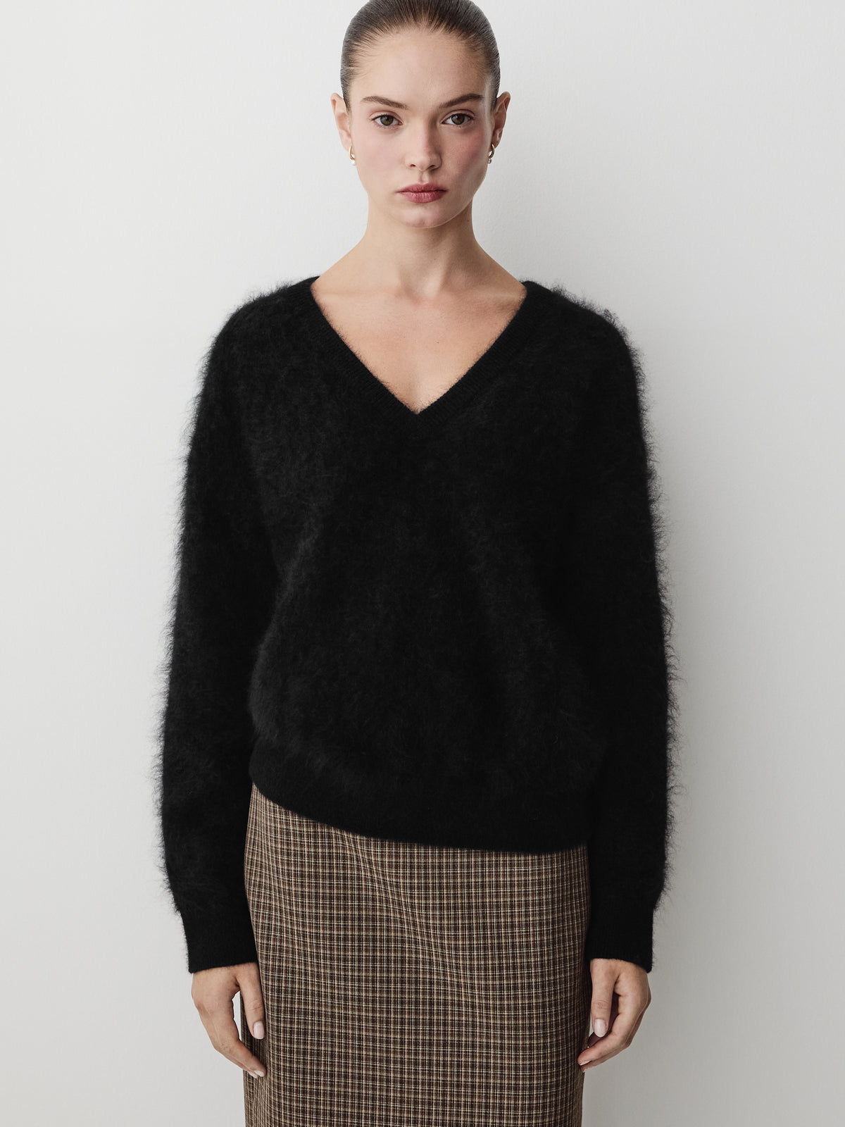 Long-Sleeve V-Neck Hairy Merino Sweater