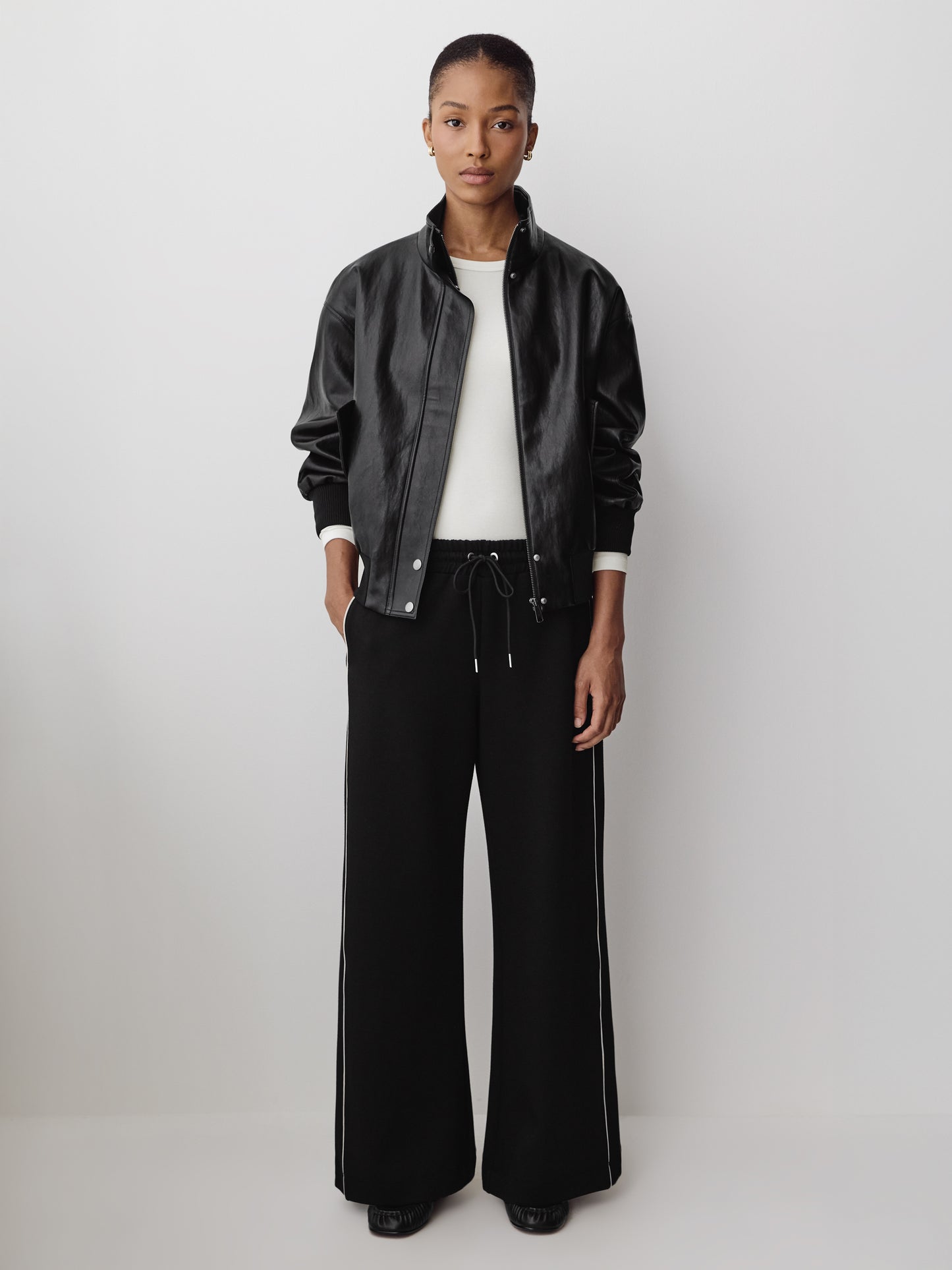 Wide Leg Knit Pant in Neoprene Scuba Fabric