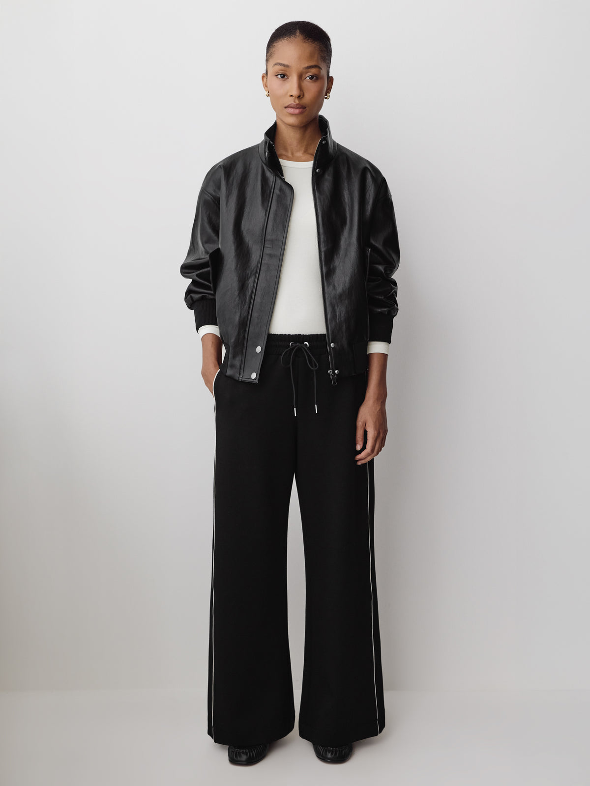 Wide Leg Knit Pant in Neoprene Scuba Fabric