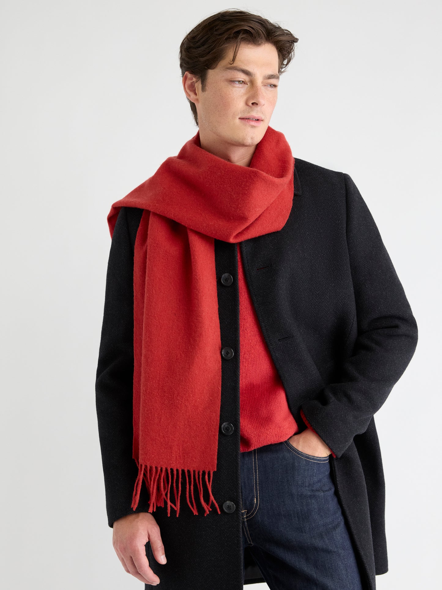 Solid Wool Scarf with Fringes