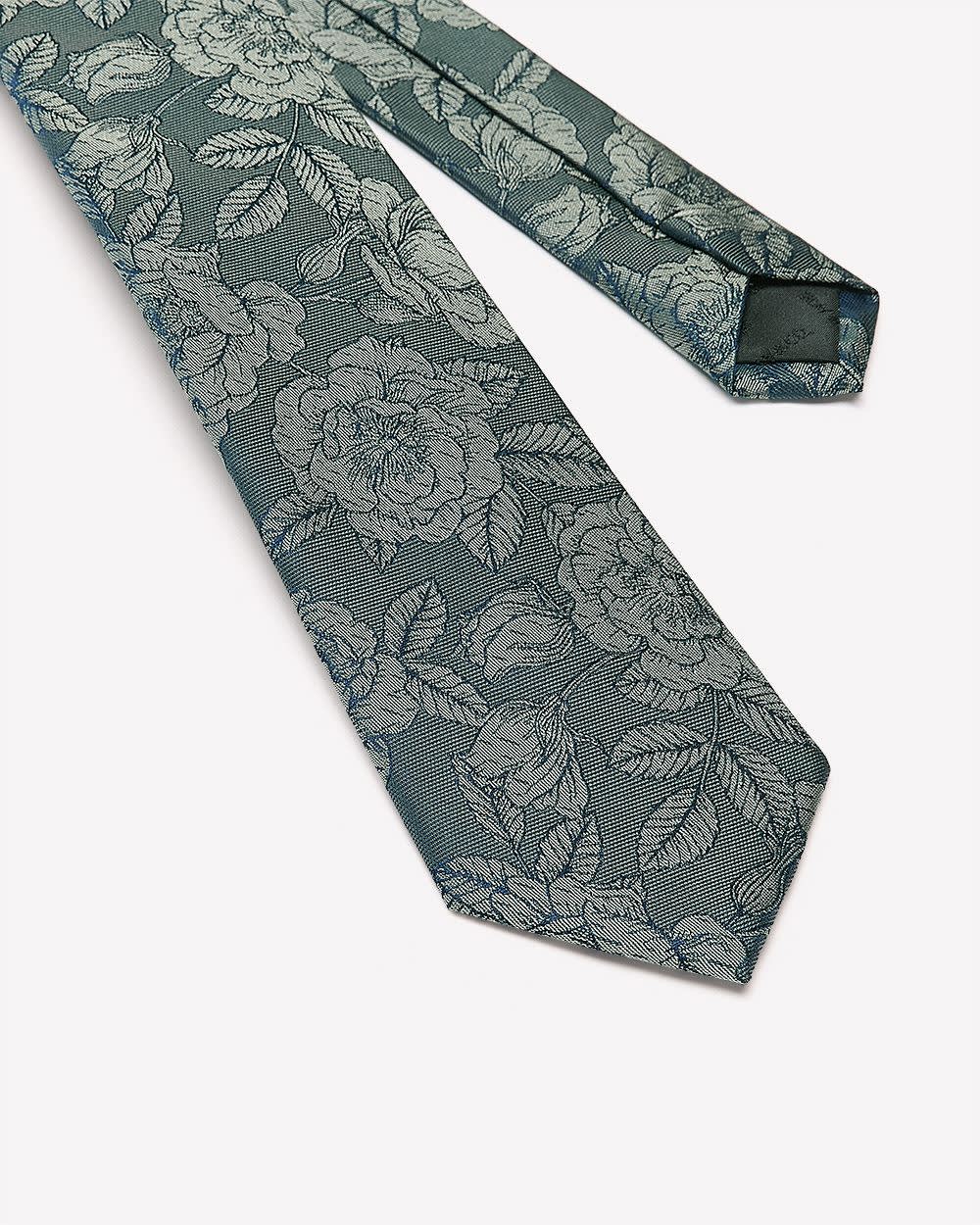 Green Regular Tie with Tonal Floral Pattern