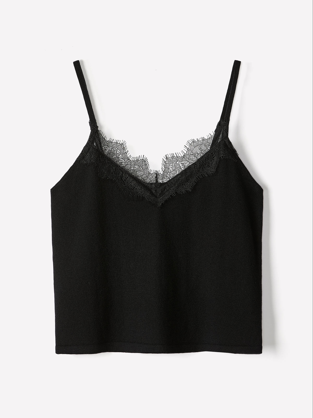 Merino-Wool V-Neck Cami with Lace Trim