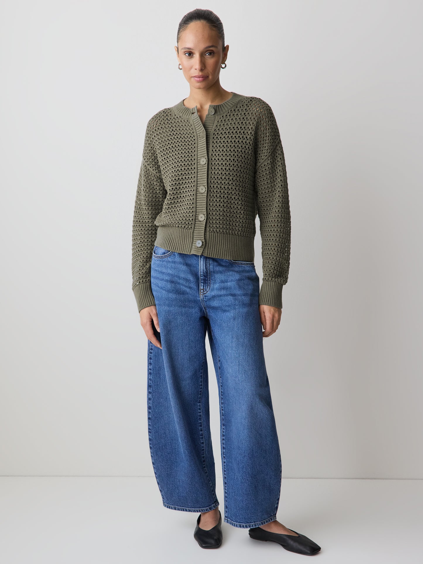 Cardigan en Mailles Ajourées à Manches Longues