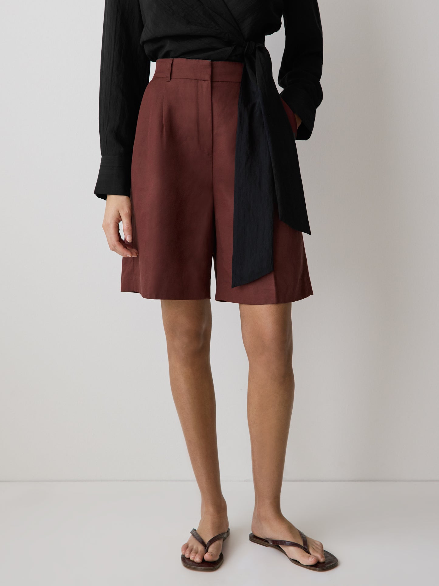 Linen-Blend High-Rise Bermuda Shorts