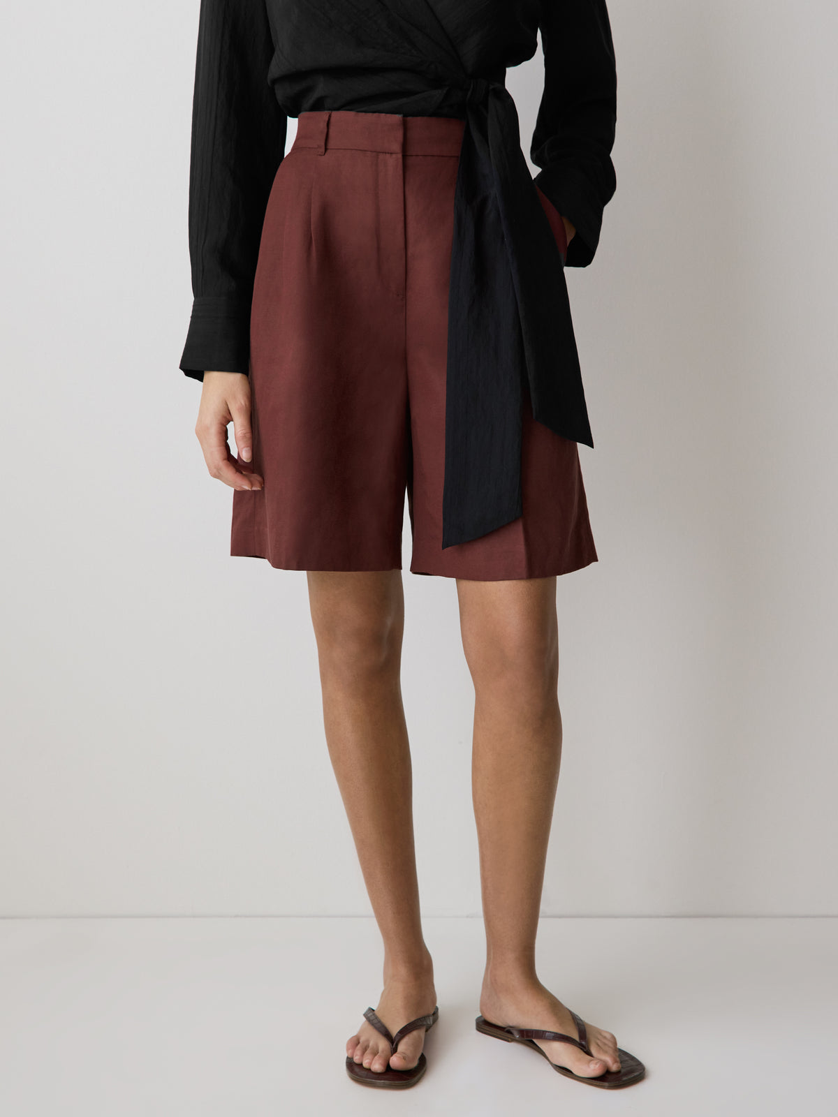 Linen-Blend High-Rise Bermuda Shorts