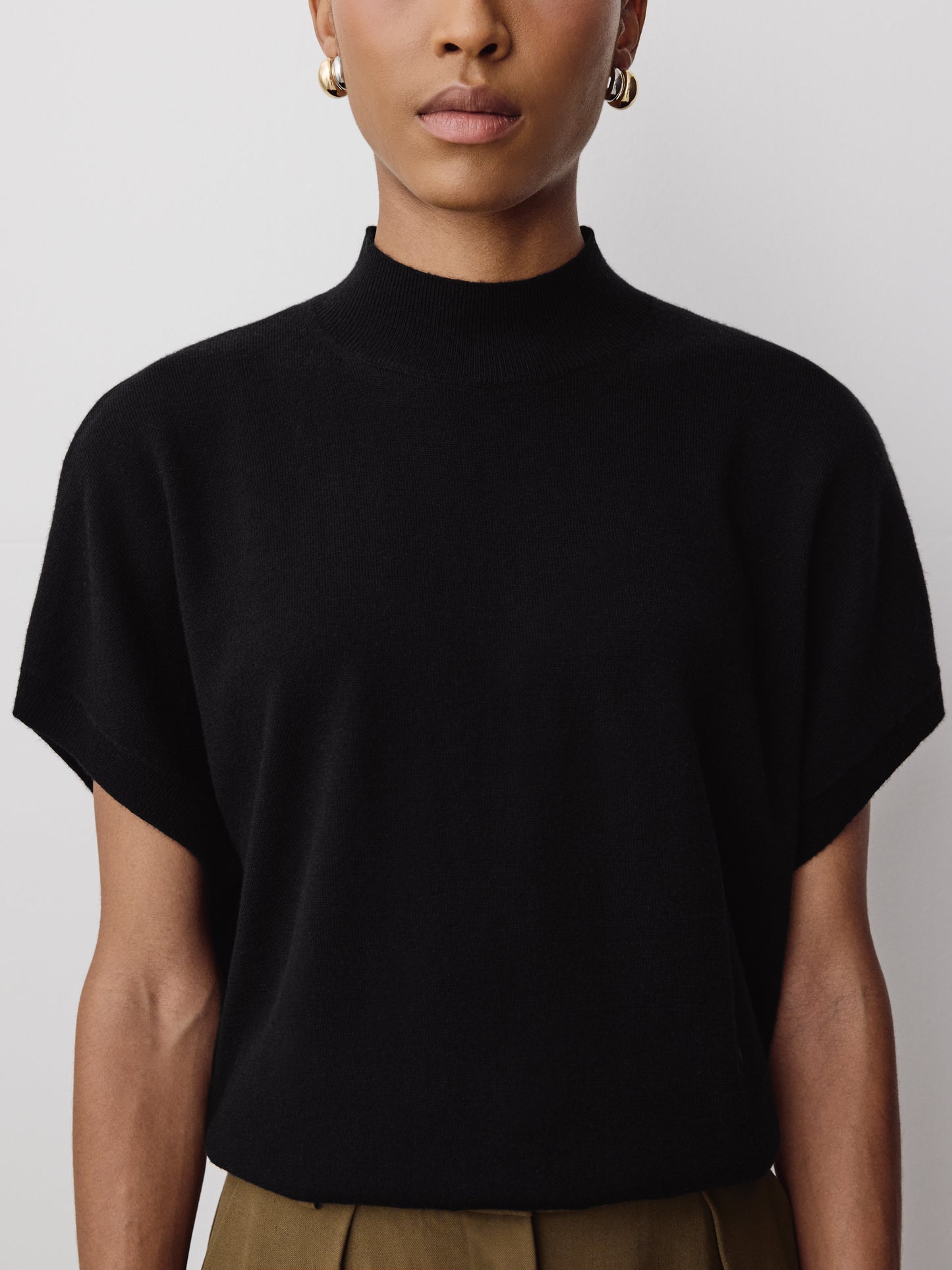 Knit Sweater Extra Fine Merino Wool Mock Neck