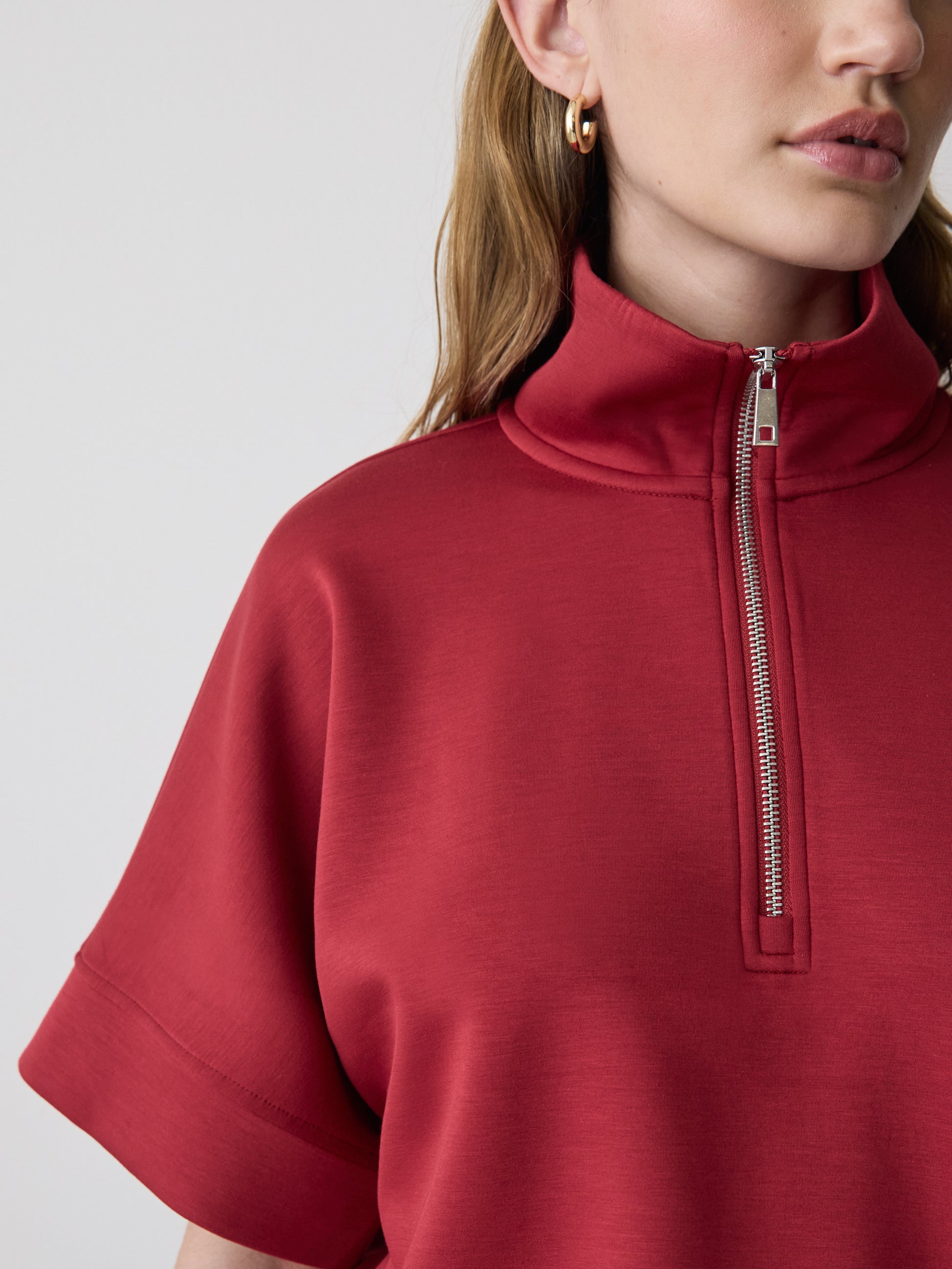 Half-Zip Mock-Neck Top