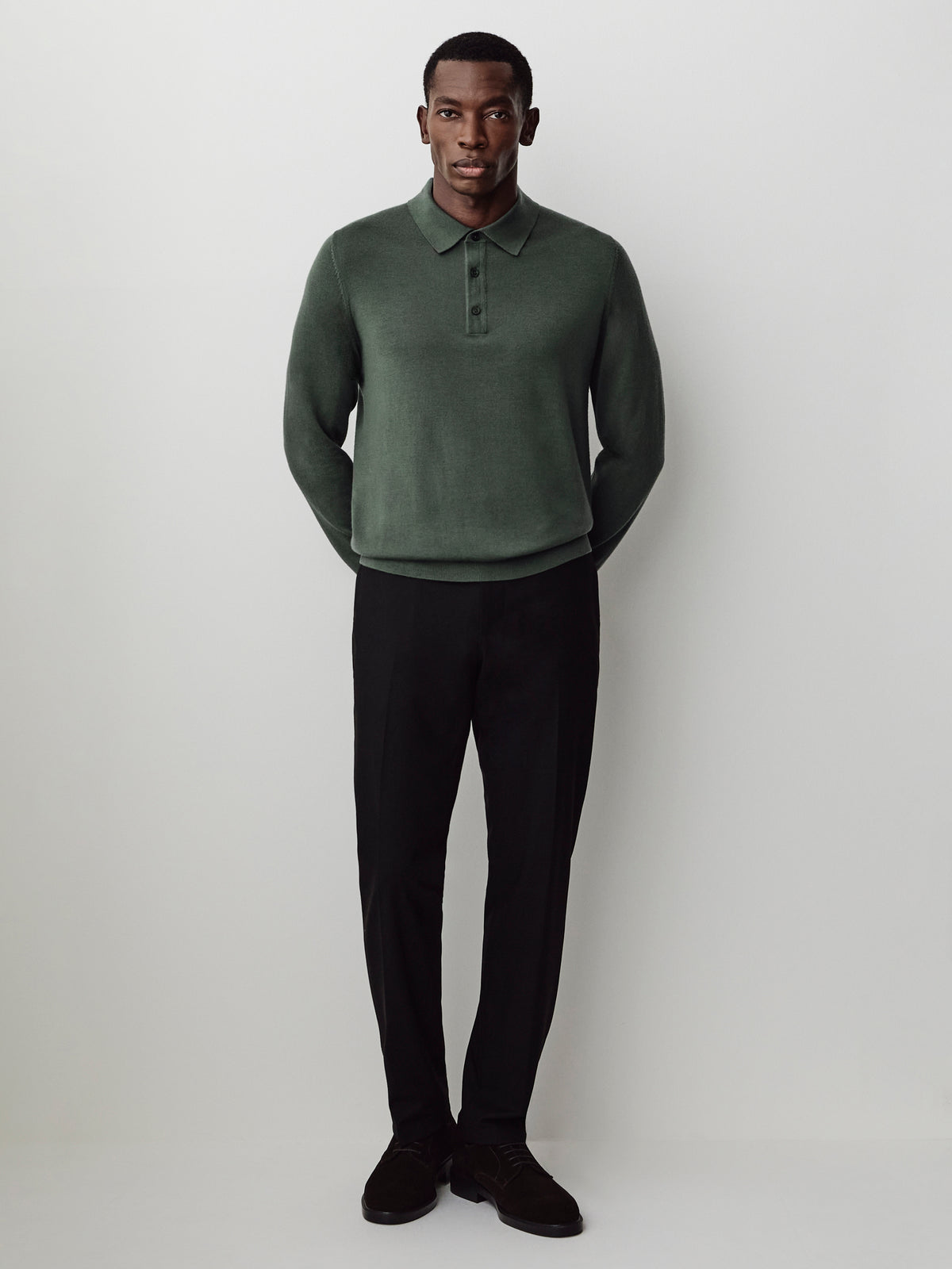 Merino-Wool Long-Sleeve Polo Sweater