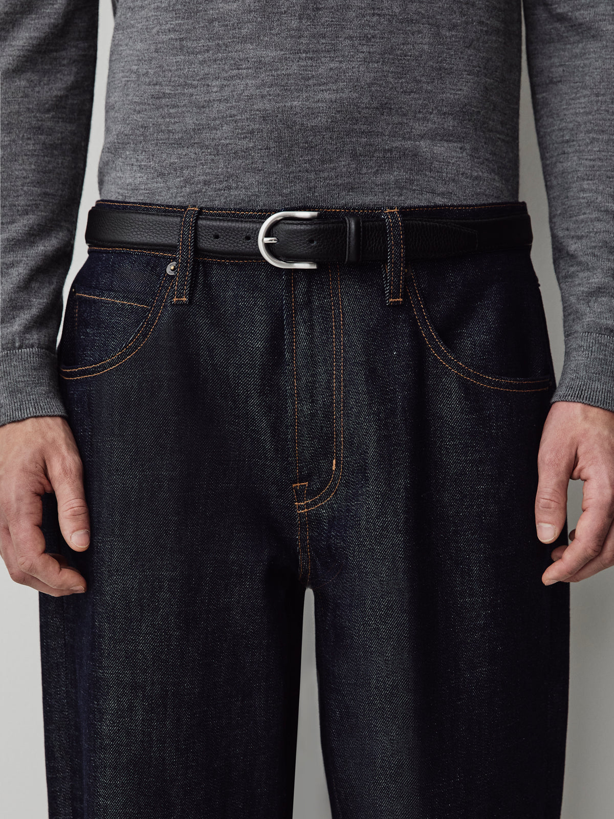Pebbled Leather Belt with Rounded Buckle