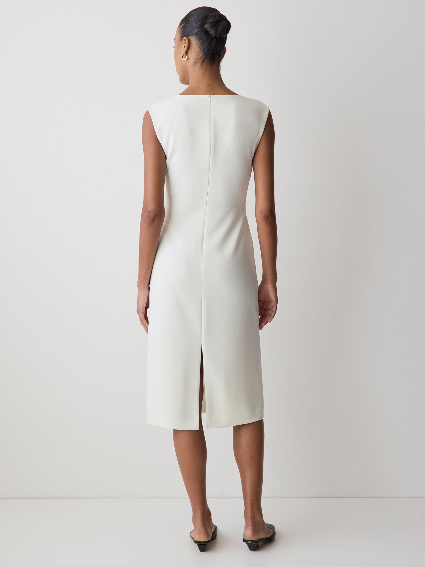 Sleeveless Woven Dress with Cow Neck, Polyester Blend