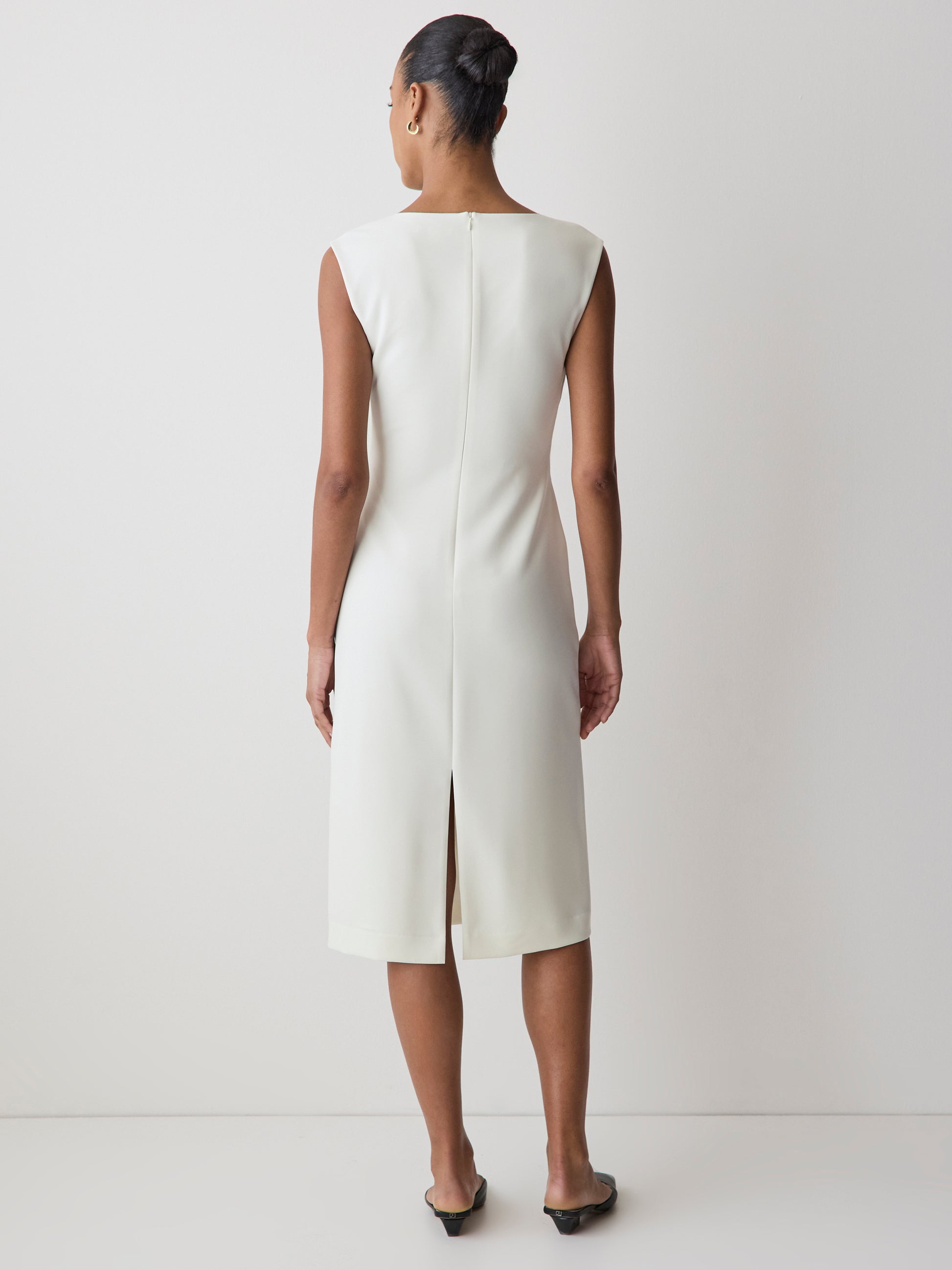 Sleeveless Woven Dress with Cow Neck, Polyester Blend