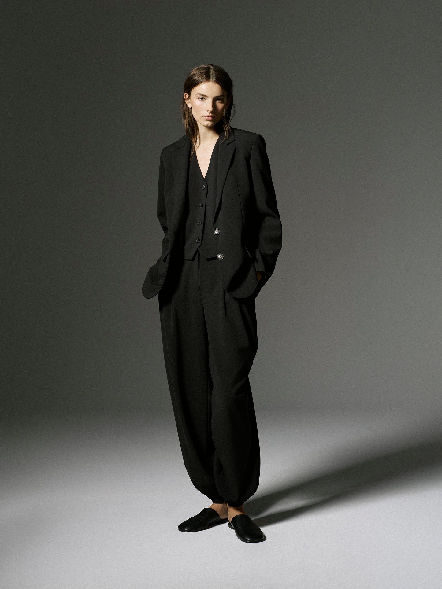 Relaxed-Fit Two-Button Twill Blazer