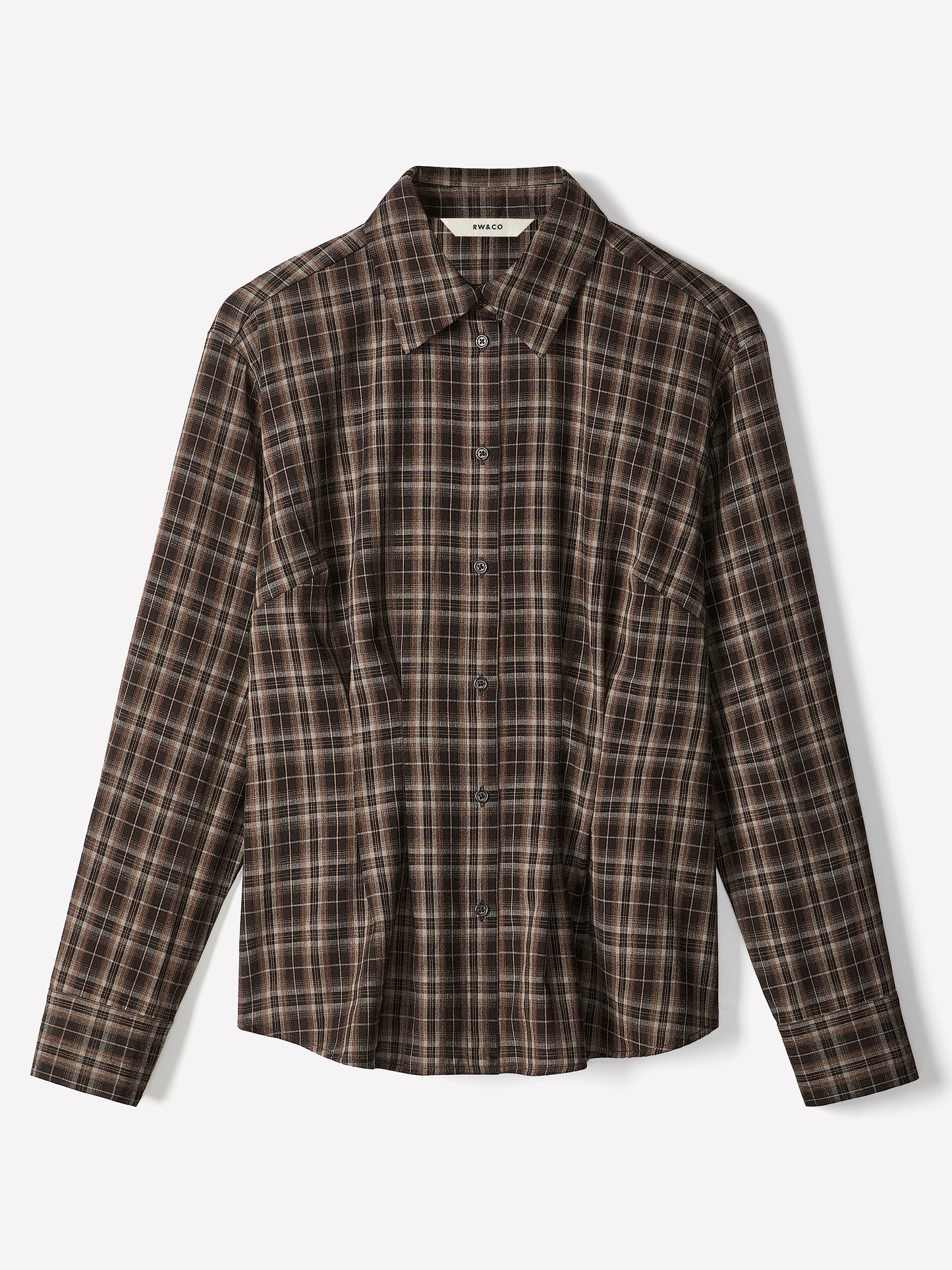 Woven Plaid Button-Up Shirt with Darts