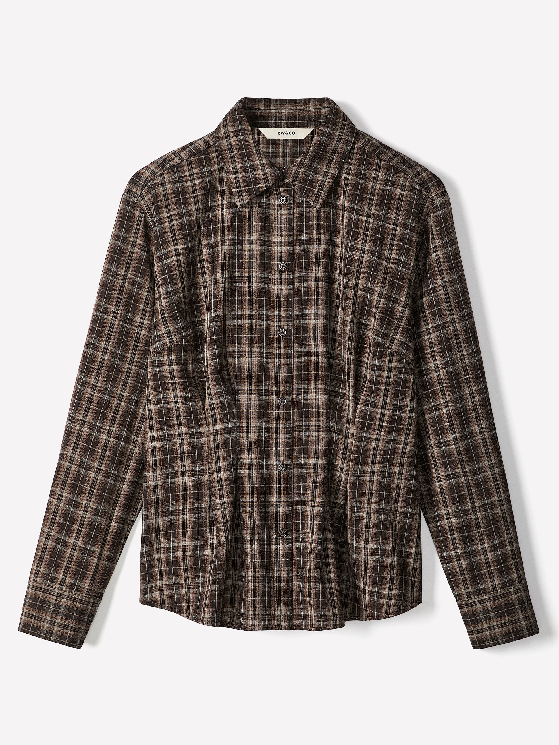 Woven Plaid Button-Up Shirt with Darts