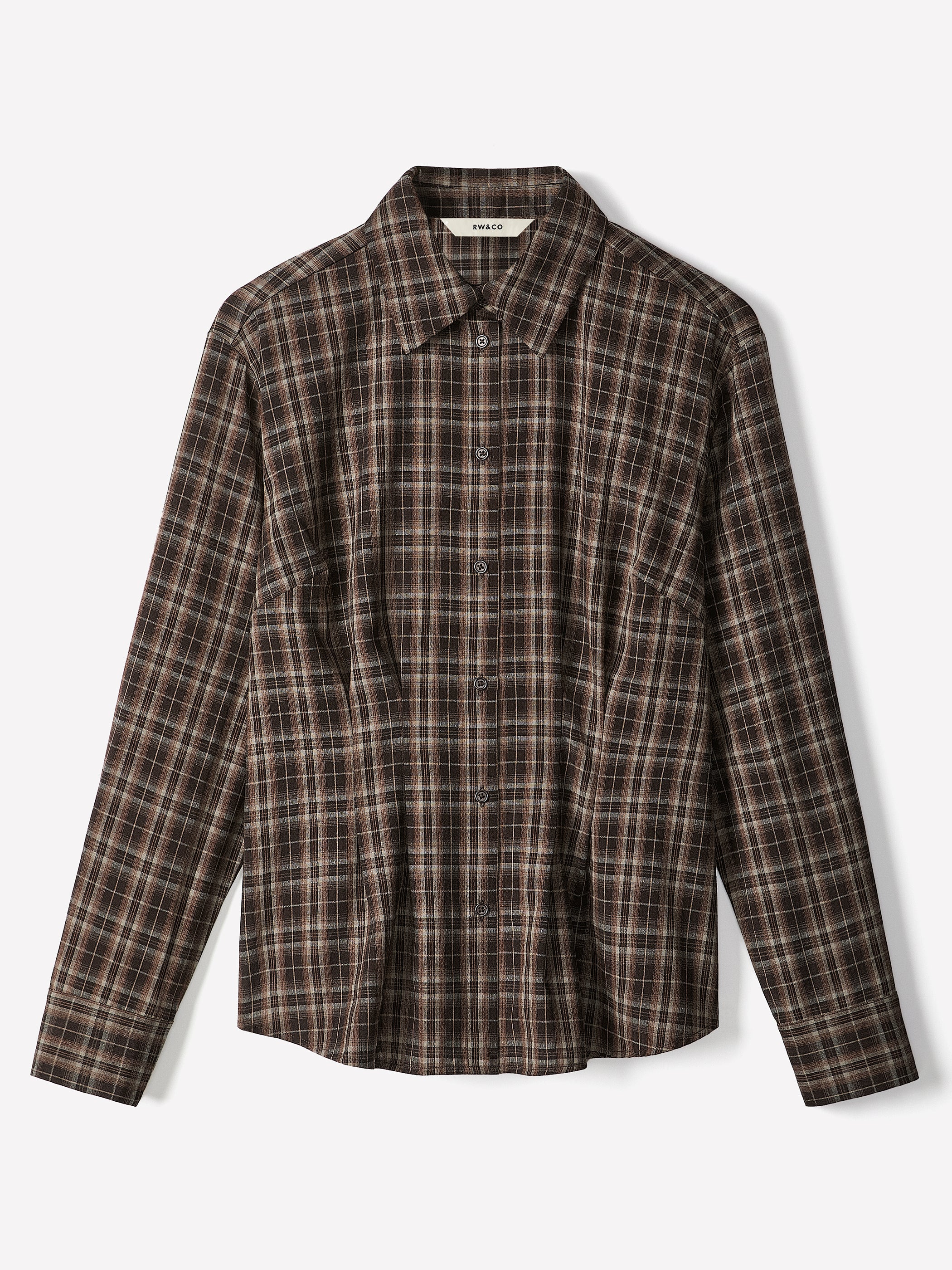 Woven Plaid Button-Up Shirt with Darts