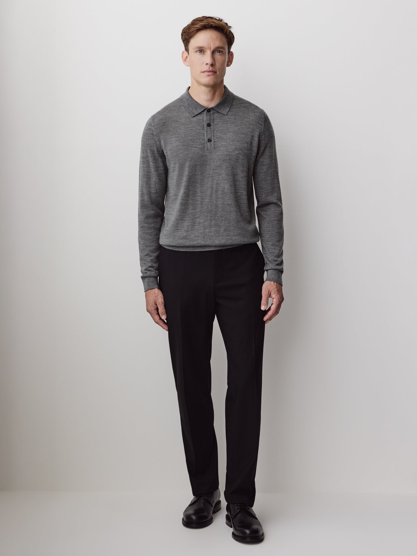 Merino Wool Knit Polo Sweater Long Sleeve