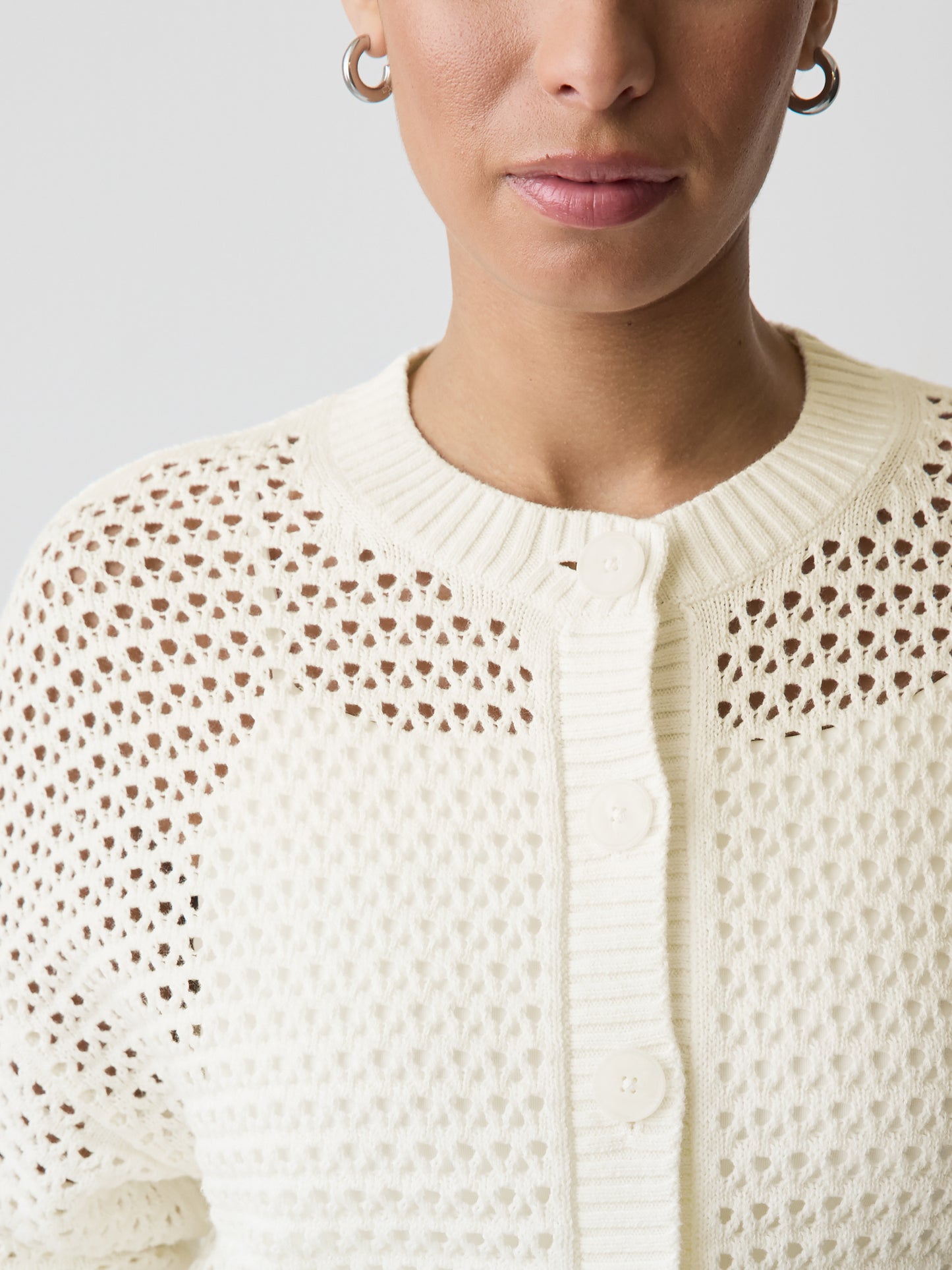 Cardigan en Mailles Ajourées à Manches Longues