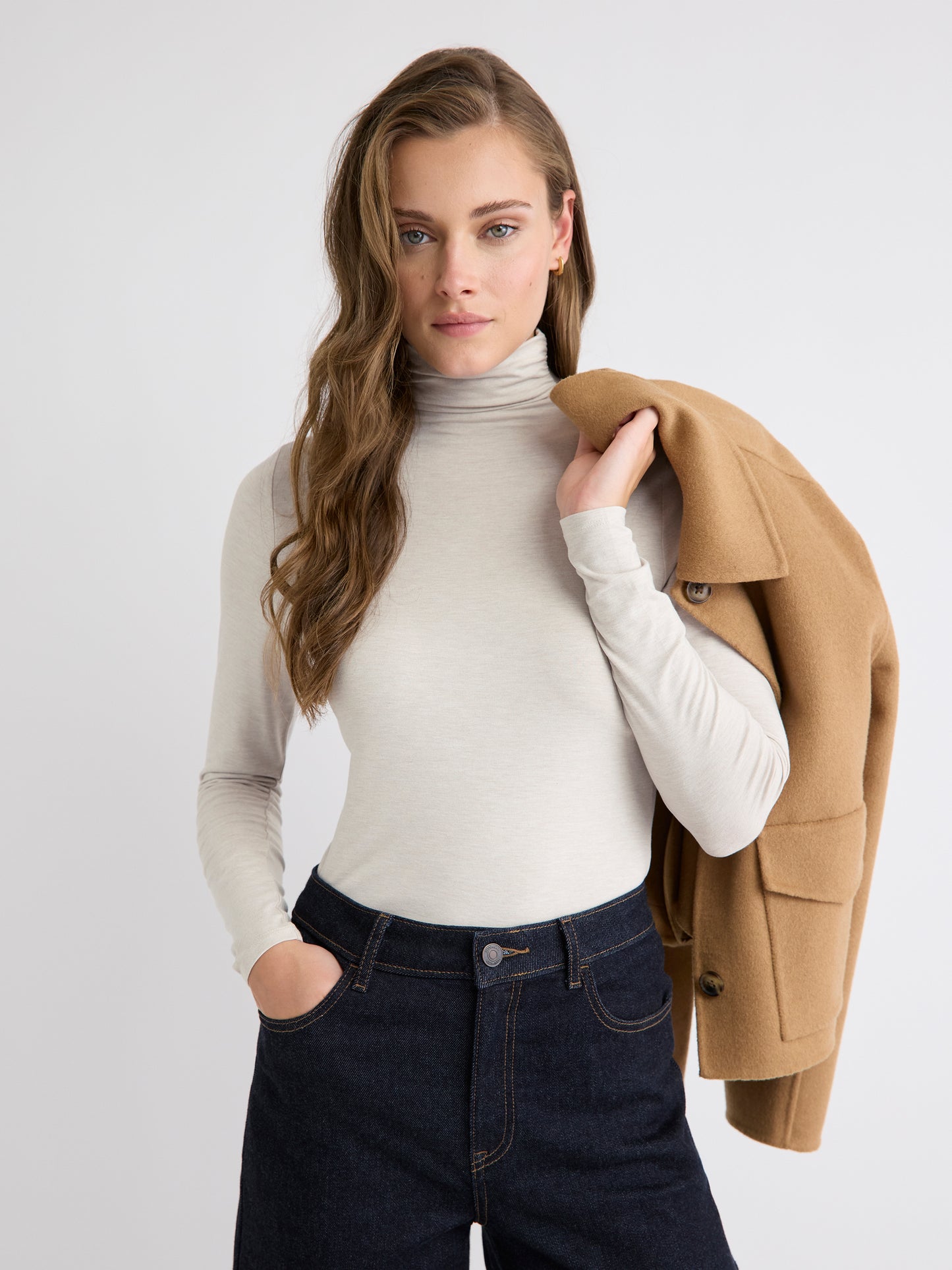 Fitted Long-Sleeve Mock-Neck Tee