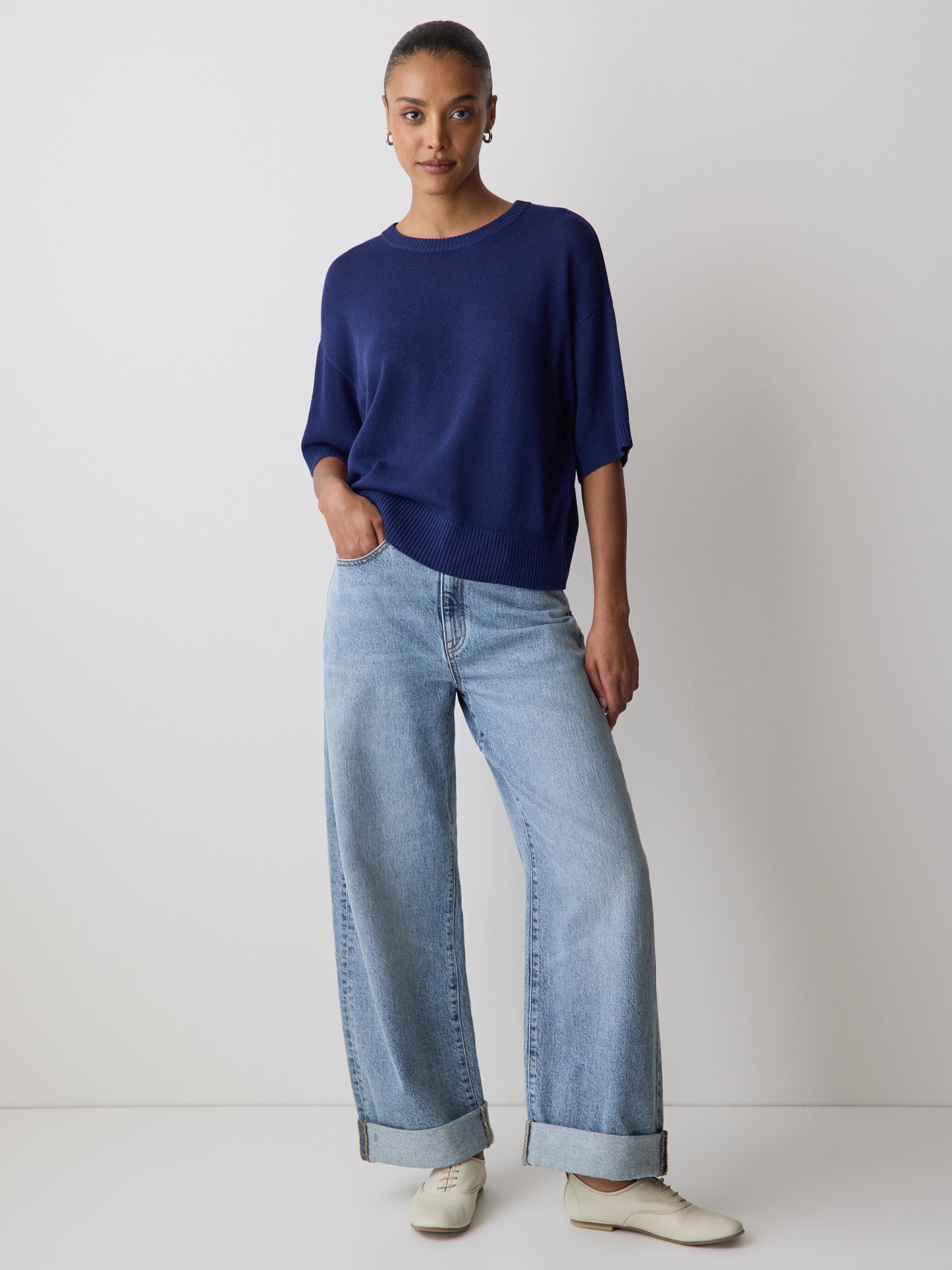 Short-Sleeve Crew-Neck Boxy Sweater