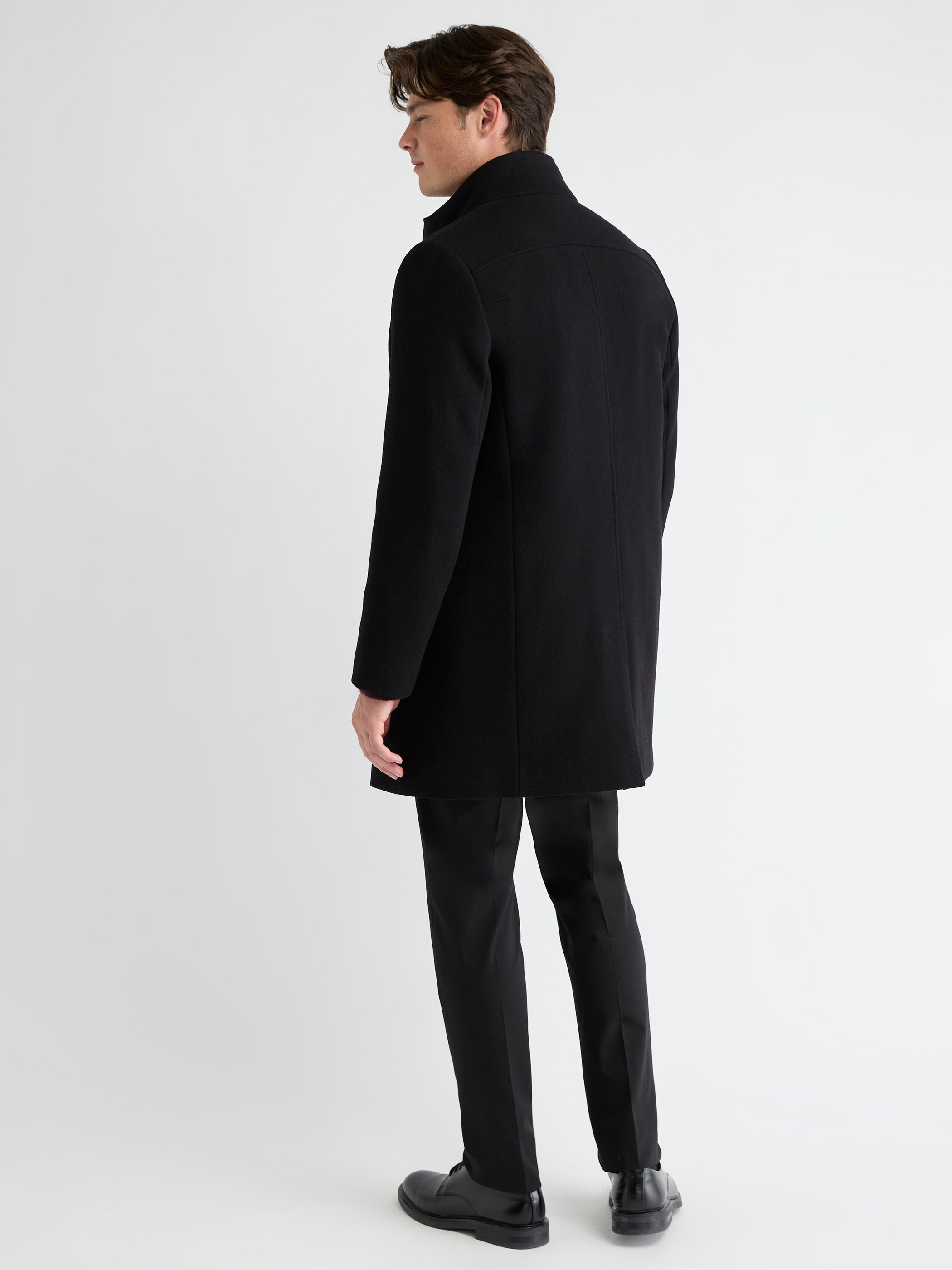 Classic Solid Mock-Neck Wool Coat with Dickey
