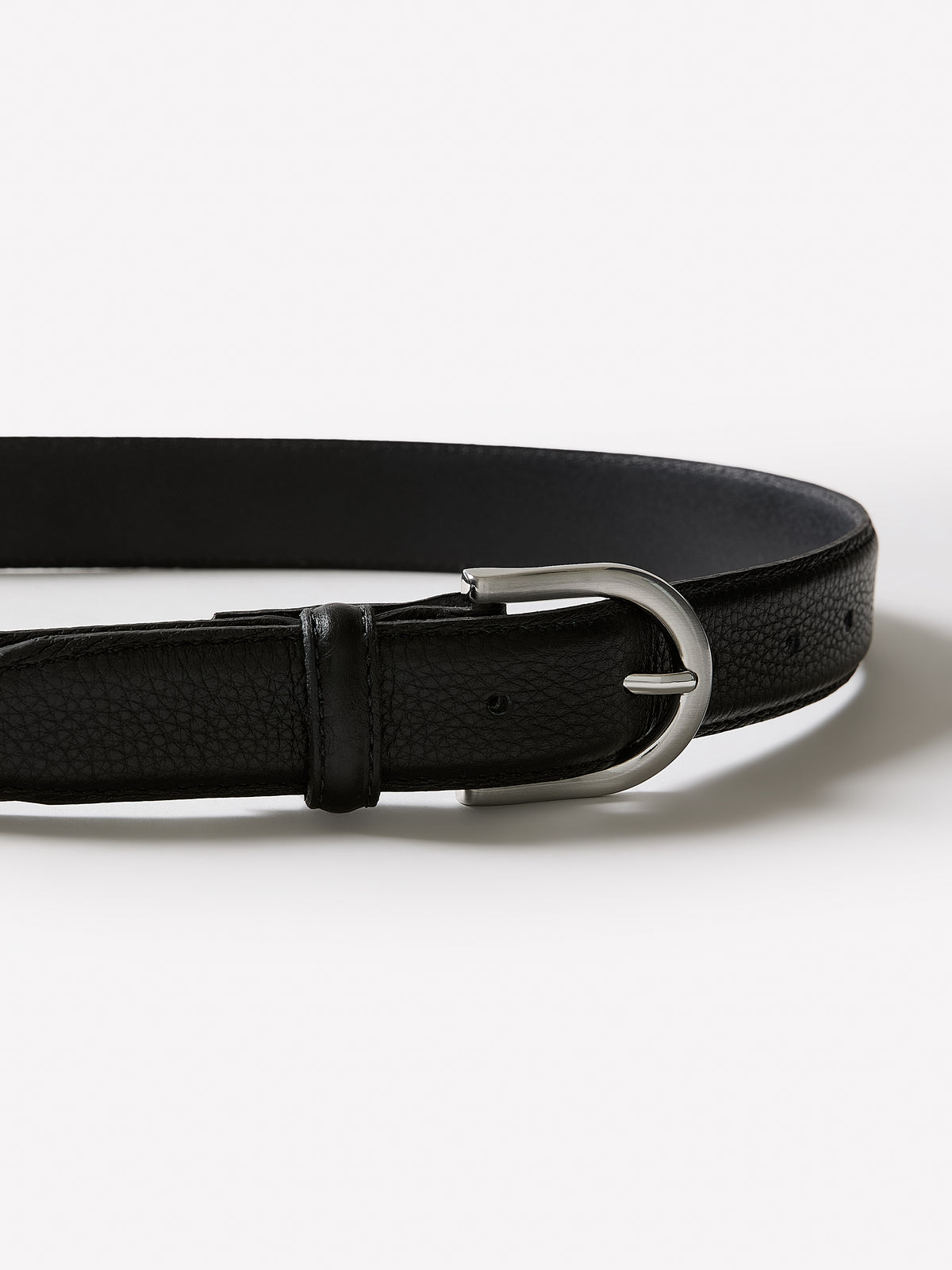 Pebbled Leather Belt with Rounded Buckle