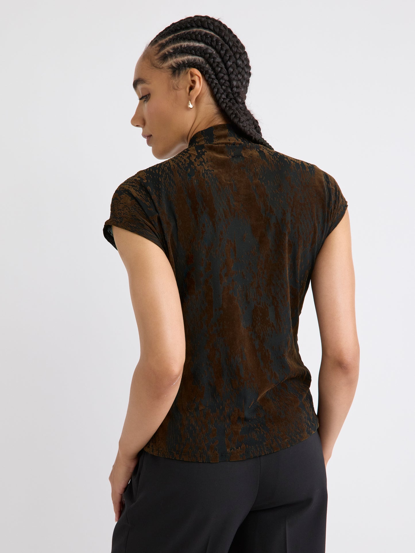 Extended-Sleeve Mock-Neck Burnout Top