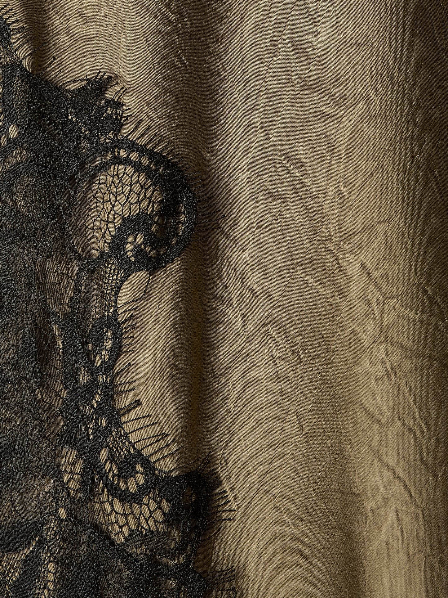 High-Rise Satin Midi Skirt with Lace Trim