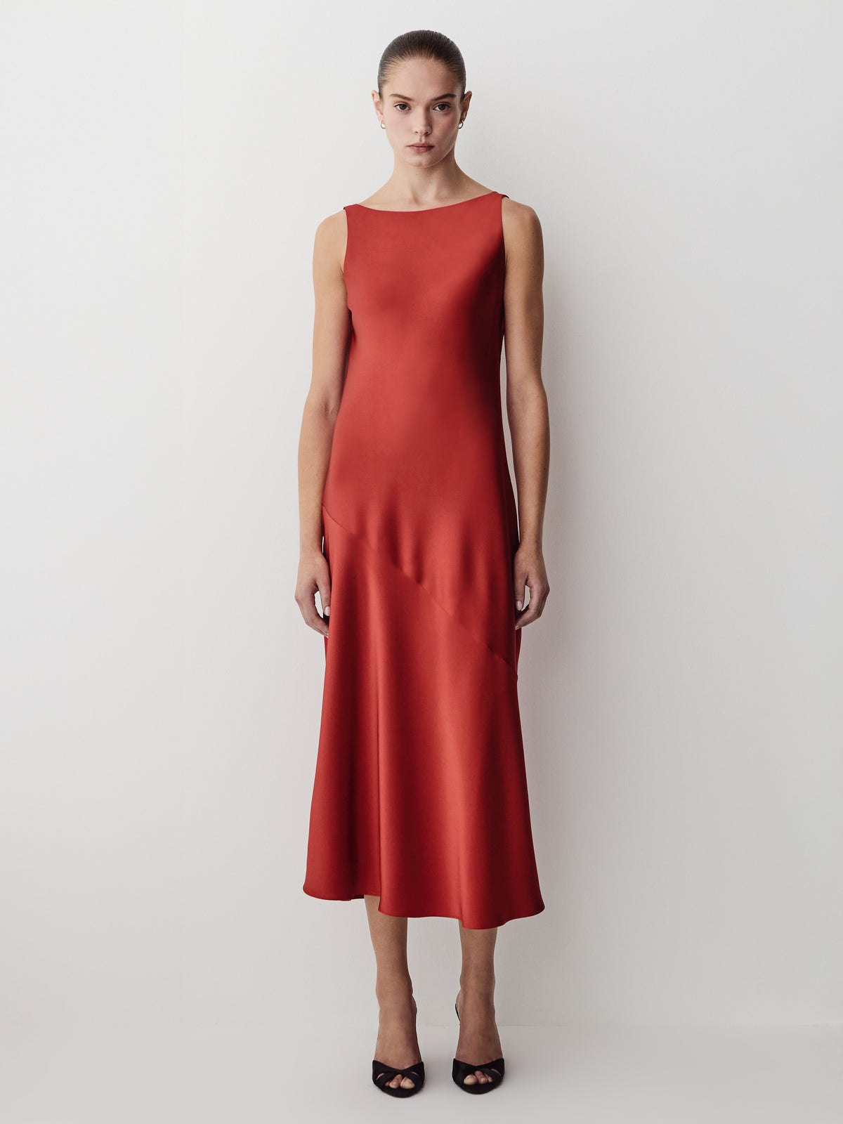 Woven Satin Halter Midi Dress