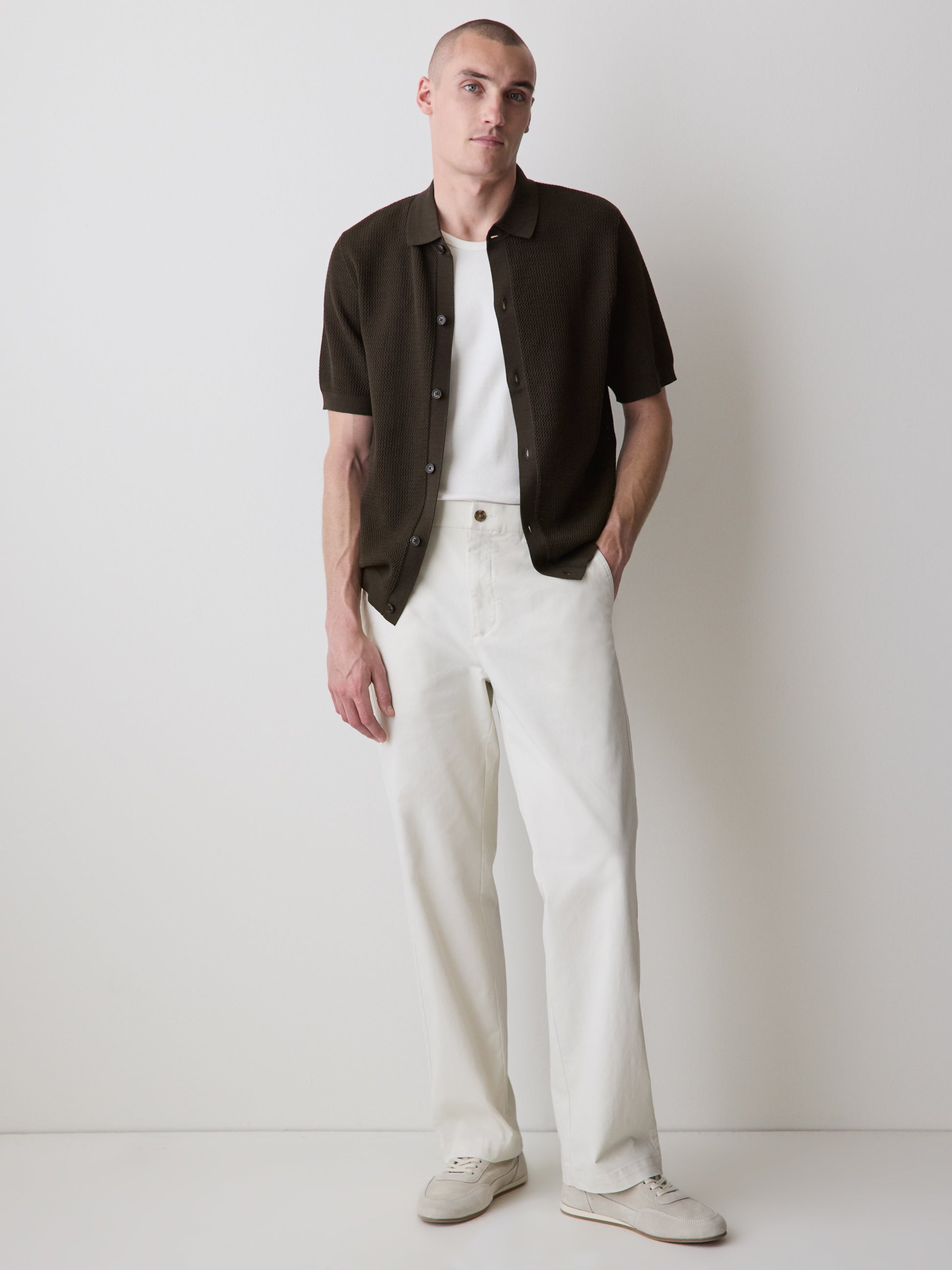 Short-Sleeve Textured Shirt Sweater