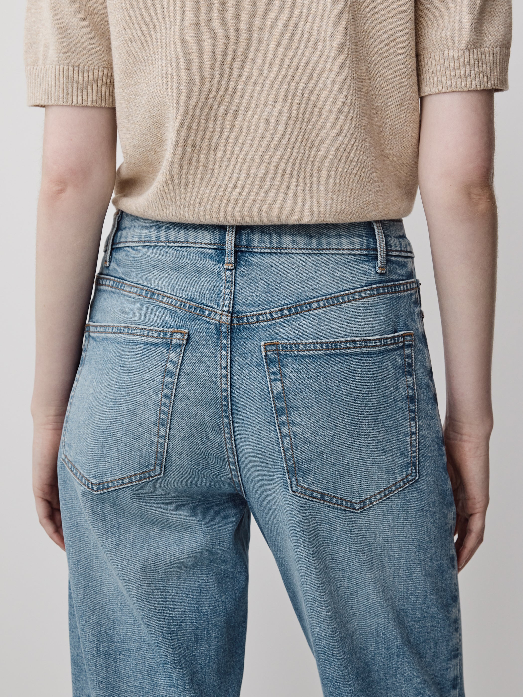Woven Denim Pant Mid Rise Slouchy Straight Fit