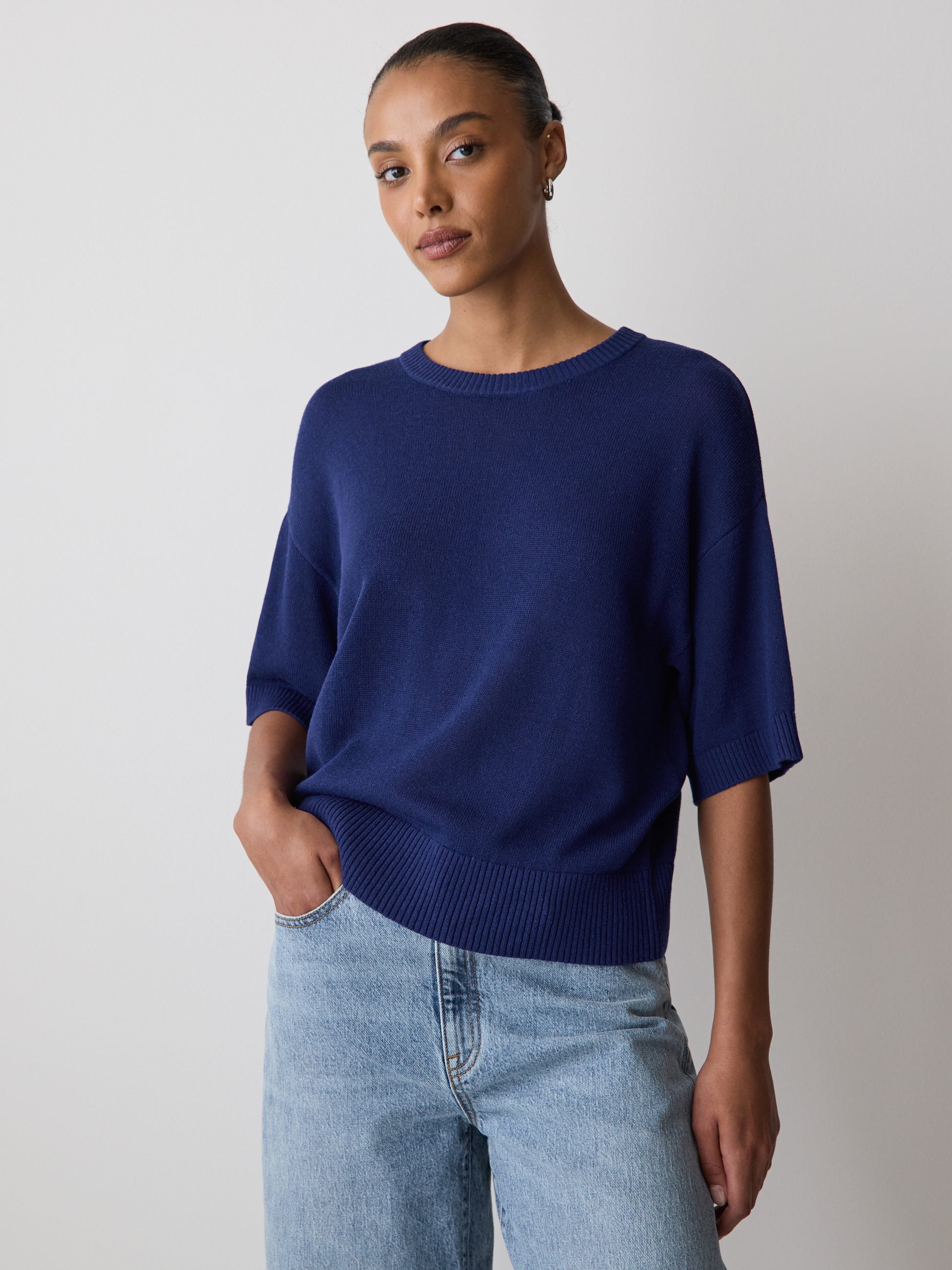 Short-Sleeve Crew-Neck Boxy Sweater