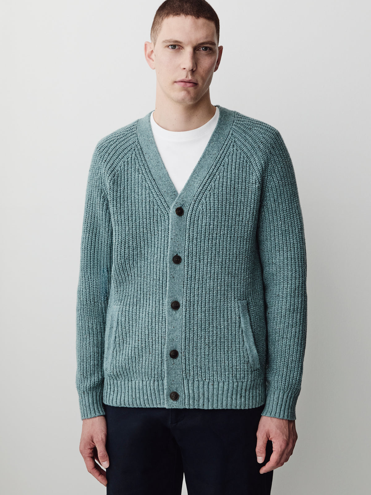 Long-Sleeve V-Neck Cardigan with Neps